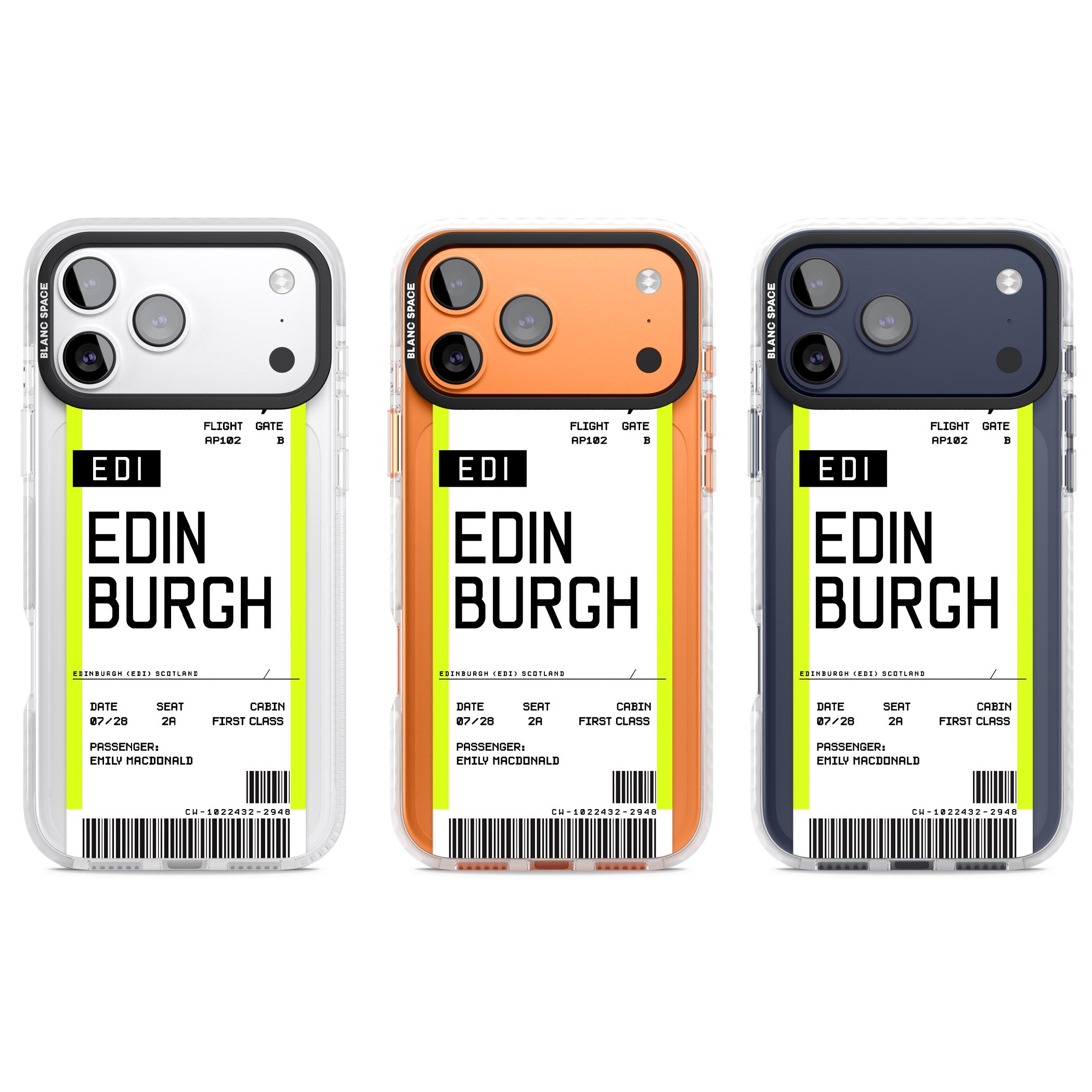 Personalised Edinburgh Boarding Pass iPhone 17 Pro Impact Pro Clear Phone Case APT Impact Protection