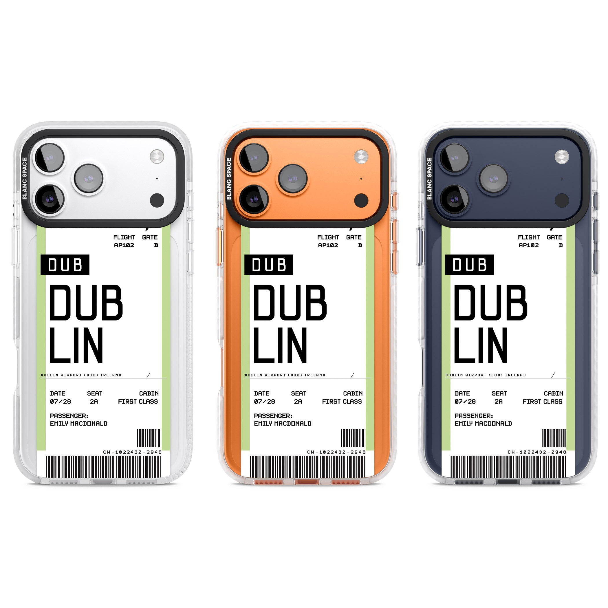 Personalised Dublin Boarding Pass iPhone 17 Pro Impact Pro Clear Phone Case APT Impact Protection