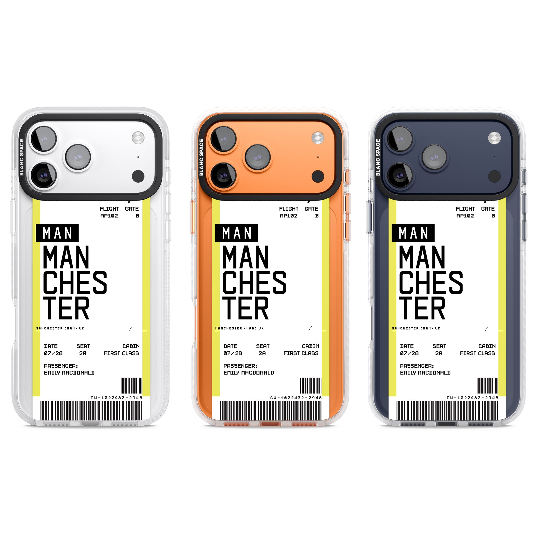 Personalised Manchester Boarding Pass iPhone 17 Pro Impact Pro Clear Phone Case APT Impact Protection