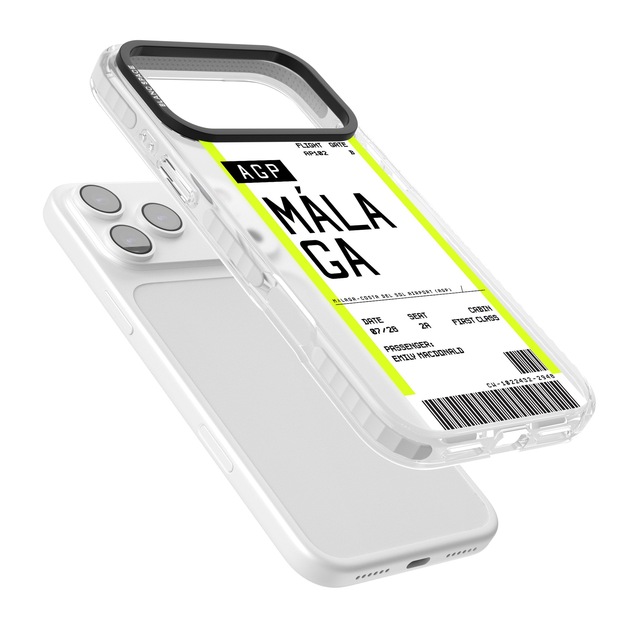 Personalised Málaga Boarding Pass iPhone 17 Pro Impact Pro Clear Phone Case Colours