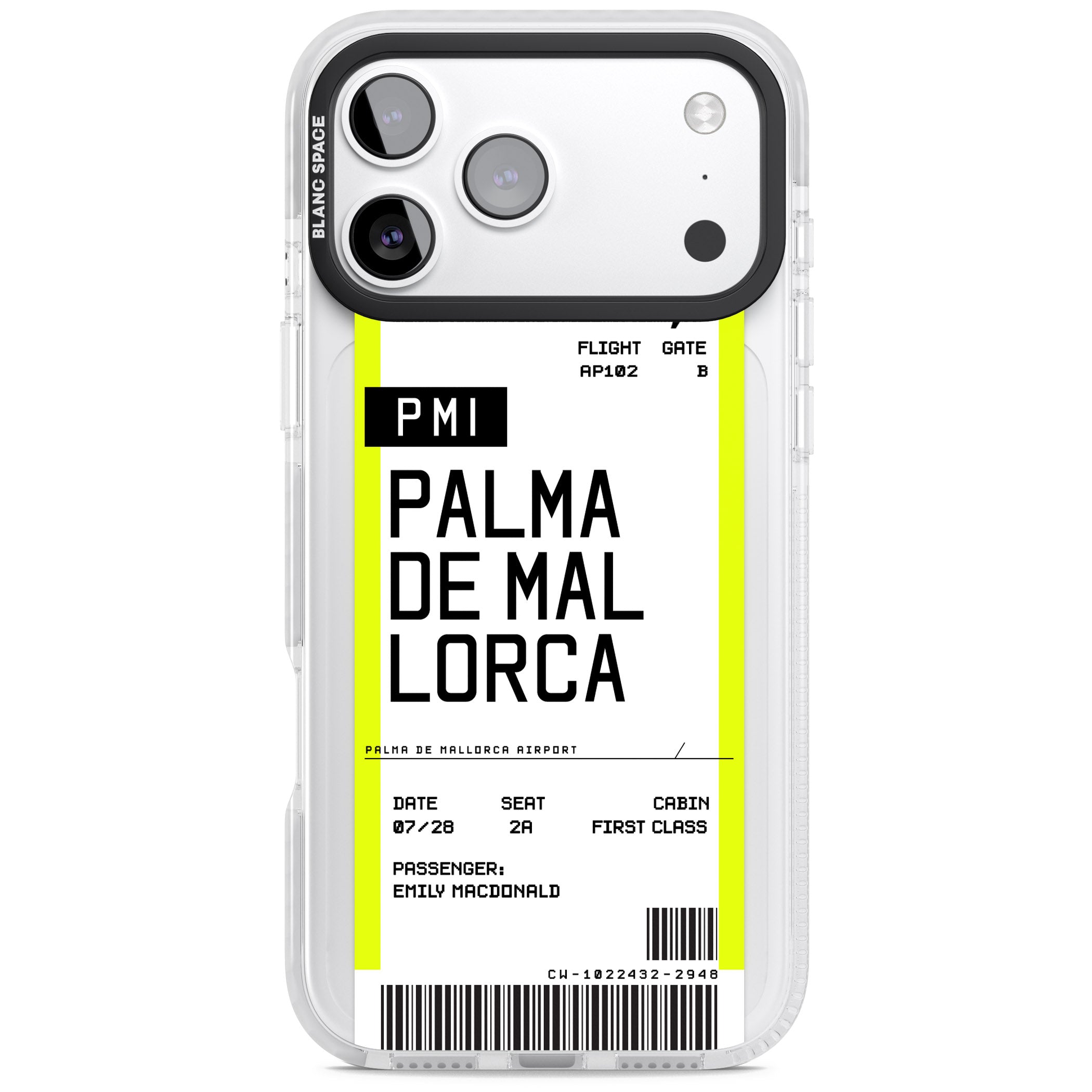 Personalised Palma De Mallorca Boarding Pass iPhone 17 Pro Impact Pro Clear Phone Case