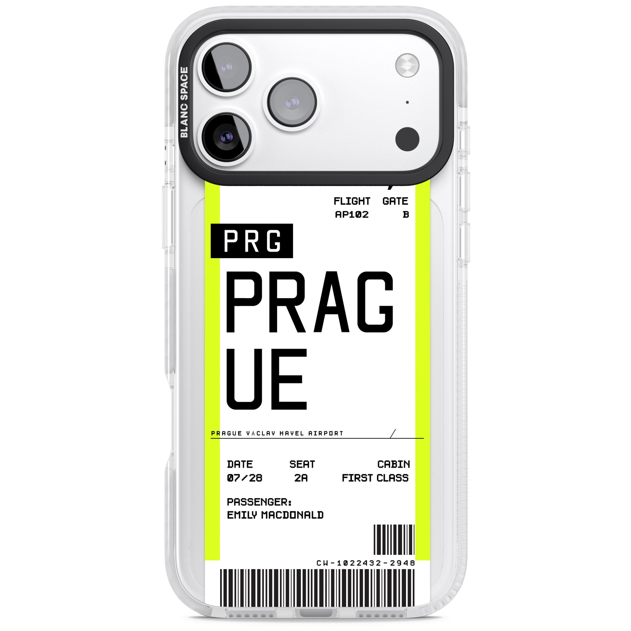 Personalised Prague Boarding Pass iPhone 17 Pro Impact Pro Clear Phone Case