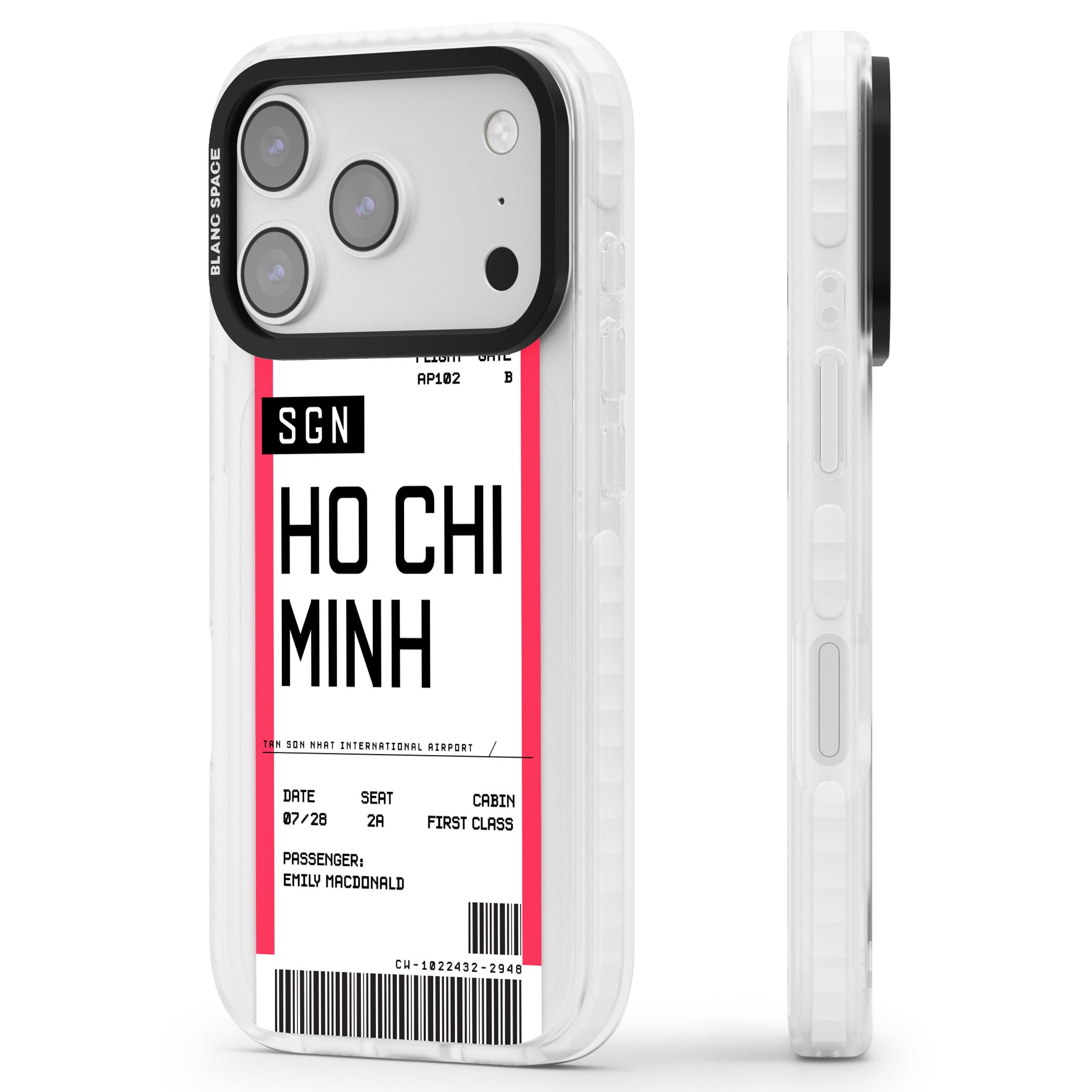 Personalised Ho Chi Minh Boarding Pass iPhone 17 Pro Impact Pro Clear Phone Case Side Profile