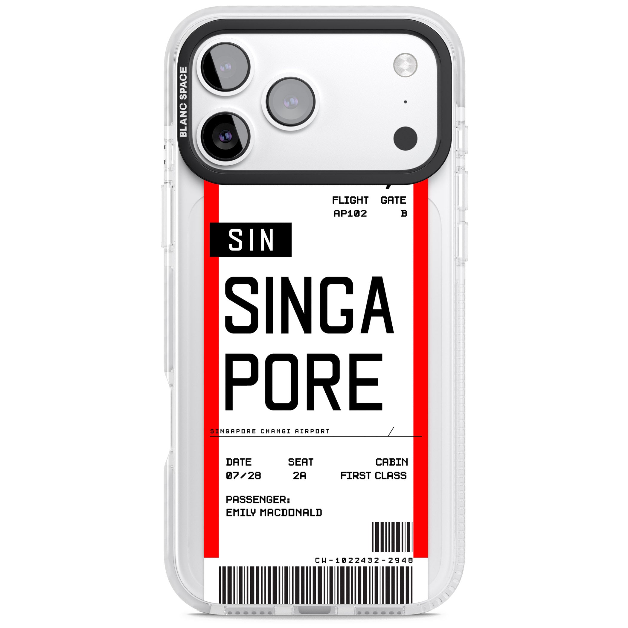 Personalised Singapore Boarding Pass iPhone 17 Pro Impact Pro Clear Phone Case