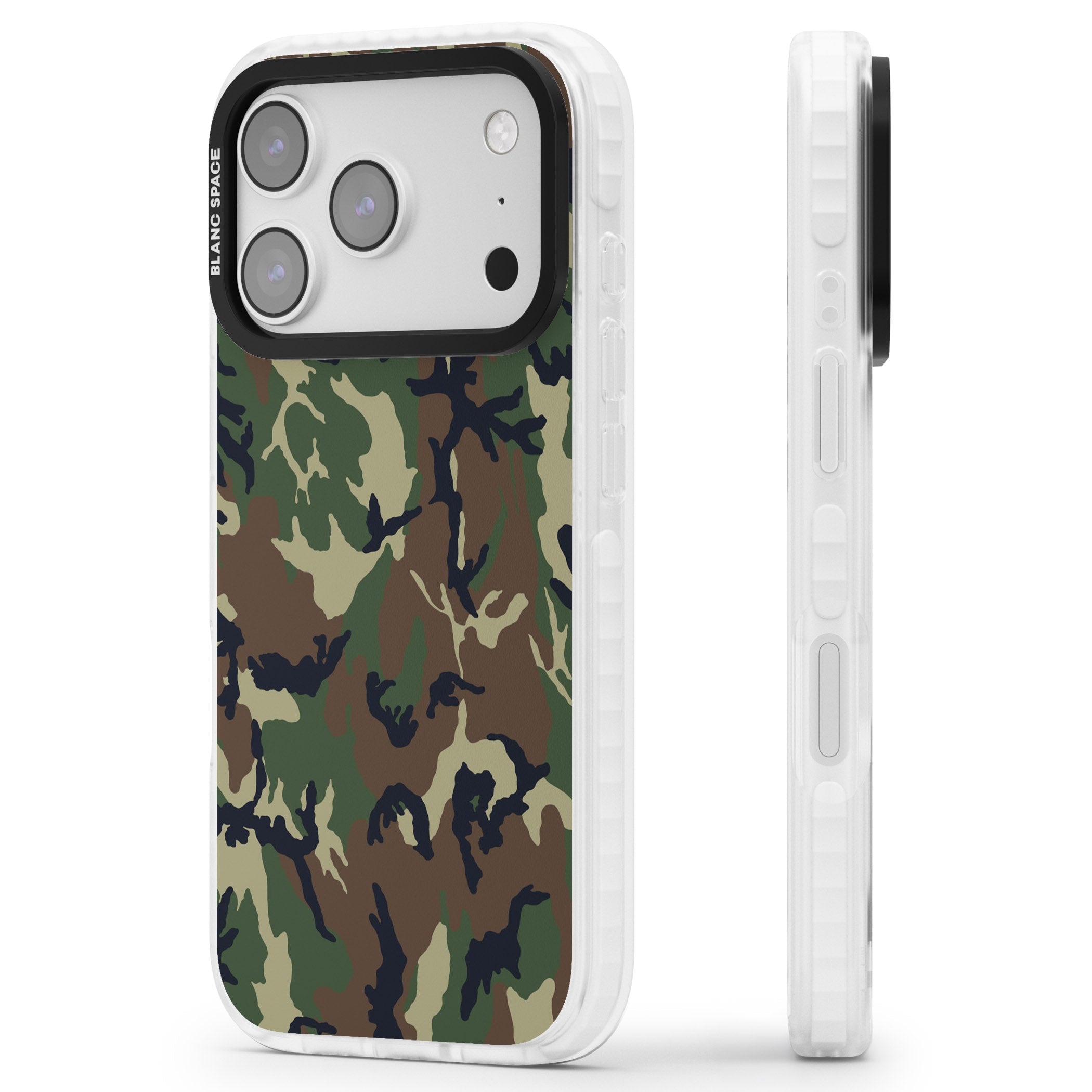 Forest Green Camo iPhone 17 Pro Impact Pro Clear Phone Case Side Profile