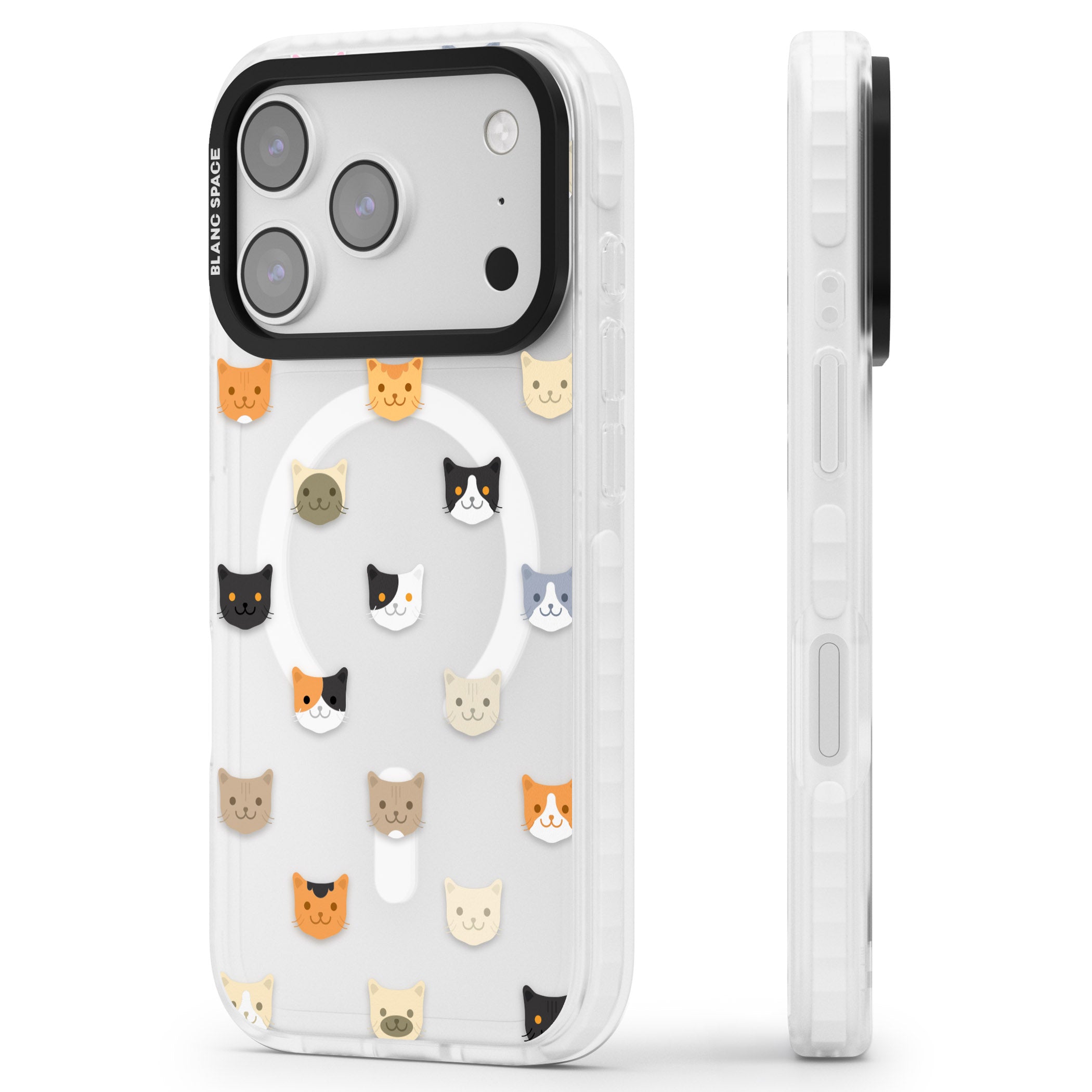 Cute Cat Face Transparent iPhone 17 Pro Impact Pro Clear Phone Case Side Profile