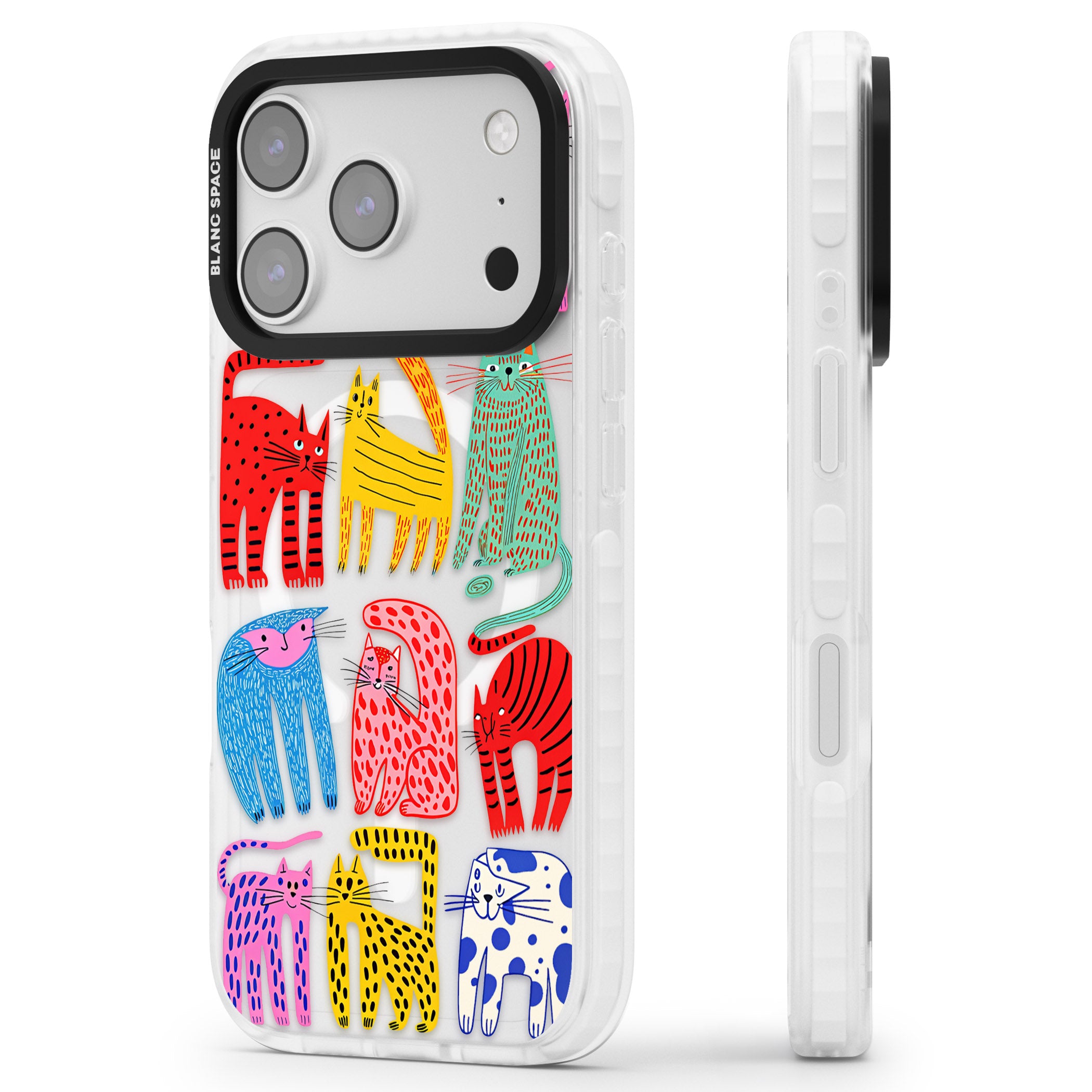 Abstract Colourful Cats iPhone 17 Pro Impact Pro Clear Phone Case Side Profile