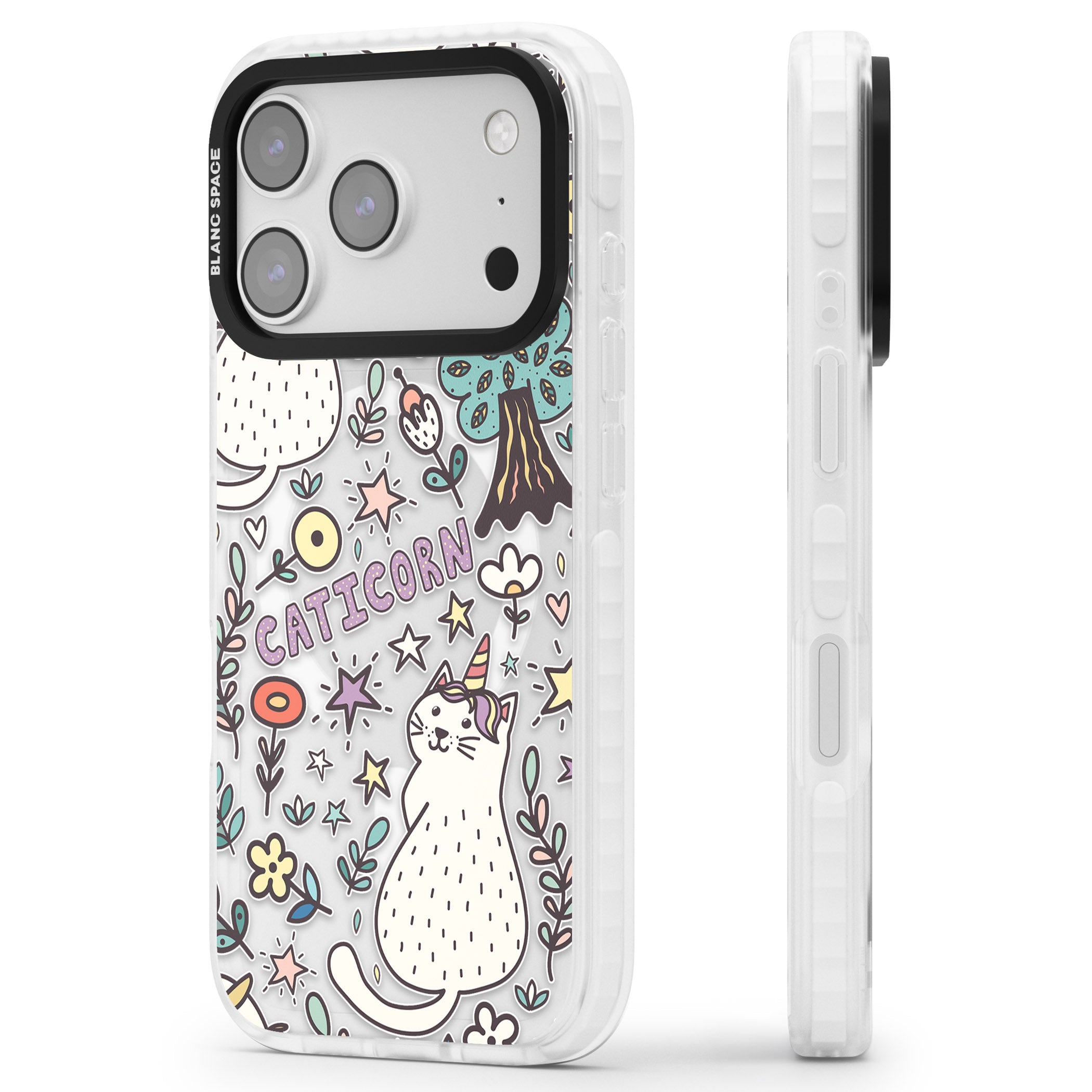 Caticorn Pattern iPhone 17 Pro Impact Pro Clear Phone Case Side Profile