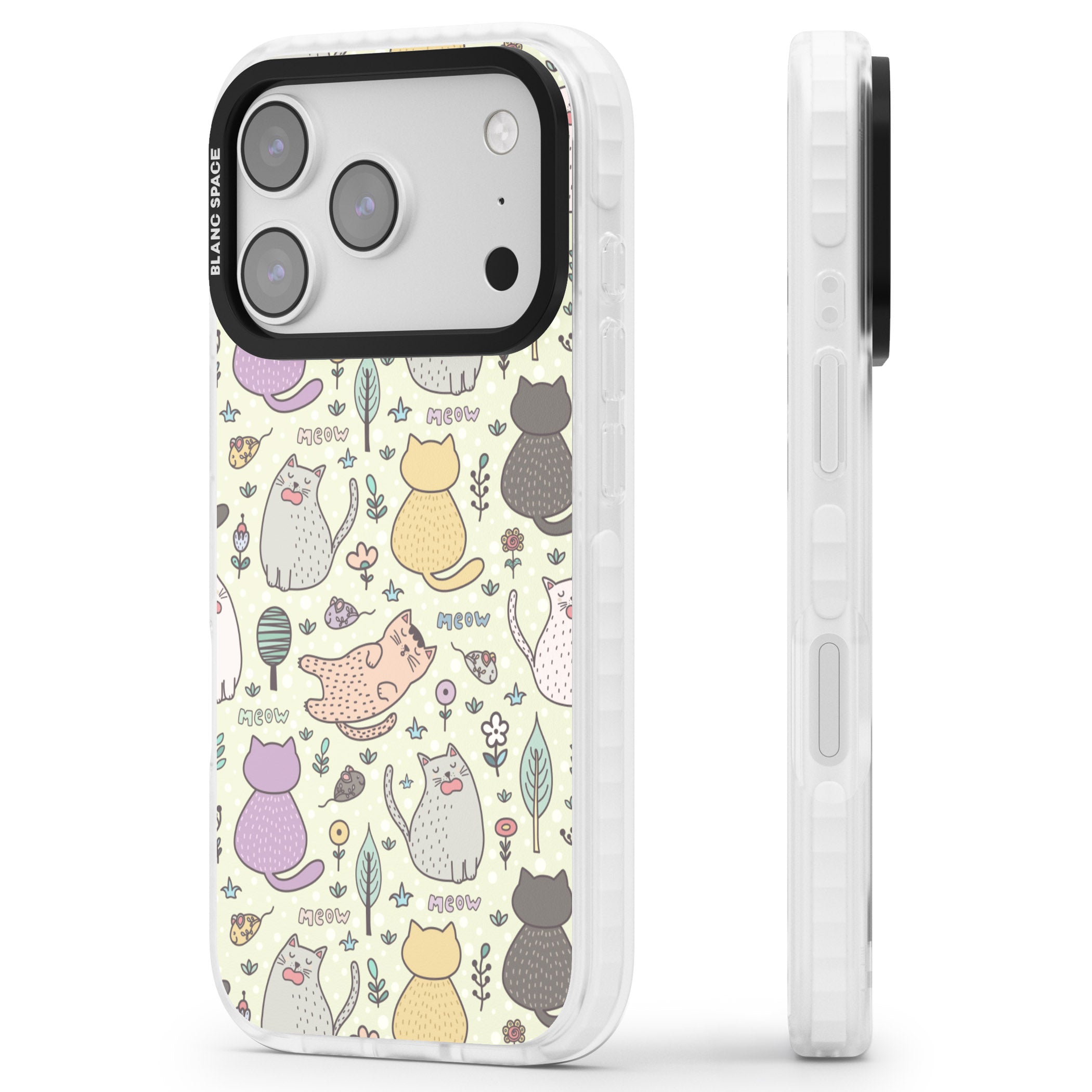 Cat Pattern Cream iPhone 17 Pro Impact Pro Clear Phone Case Side Profile