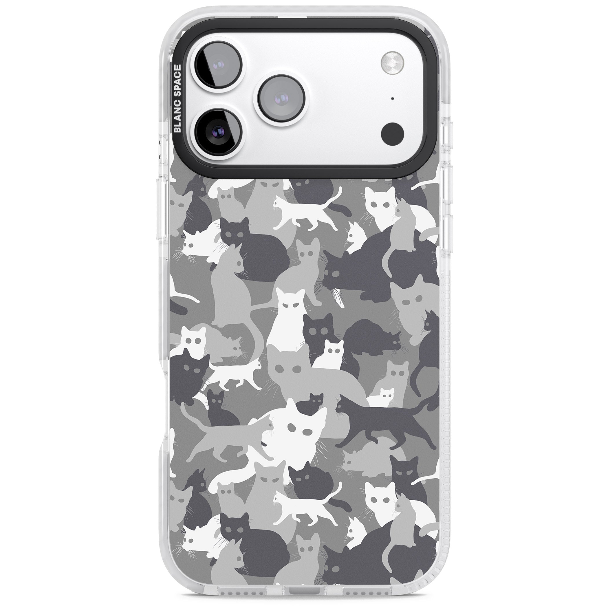 Dark Grey Cat Camouflage iPhone 17 Pro Impact Pro Clear Phone Case