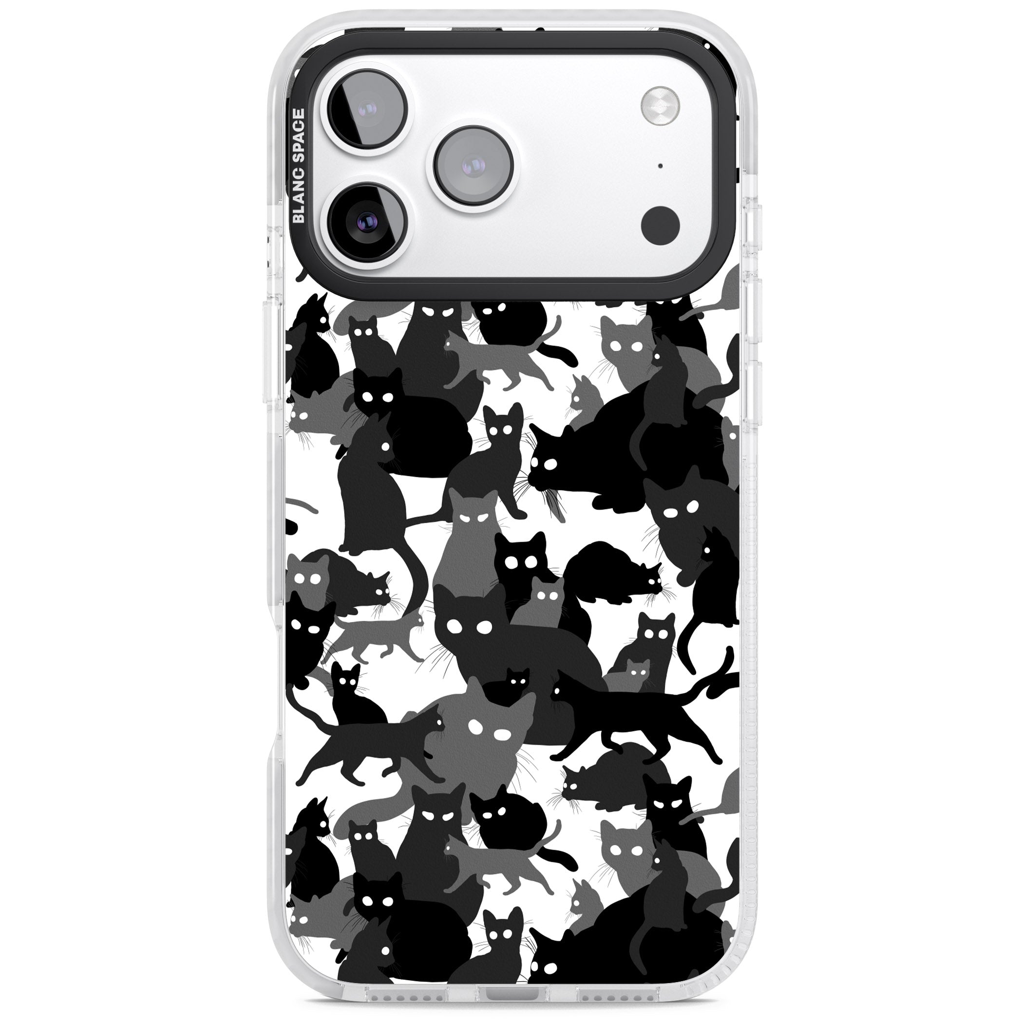 Black & White Cat Camouflage iPhone 17 Pro Impact Pro Clear Phone Case