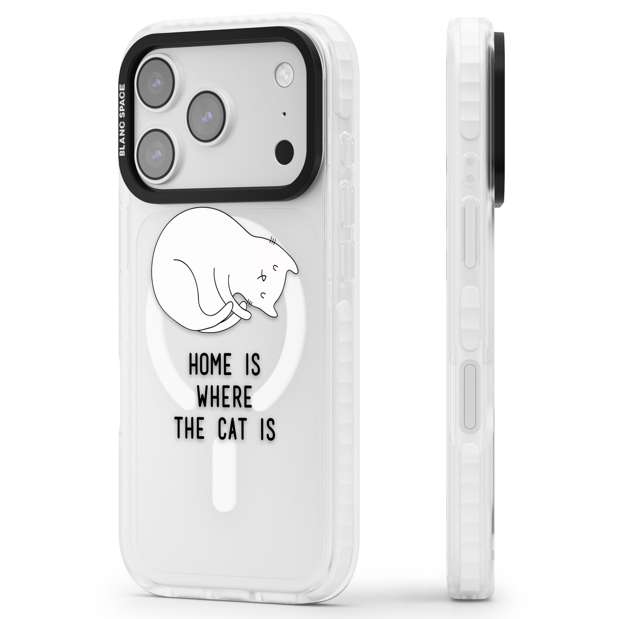 Home Is Where The Cat Is iPhone 17 Pro Impact Pro Clear Phone Case Side Profile