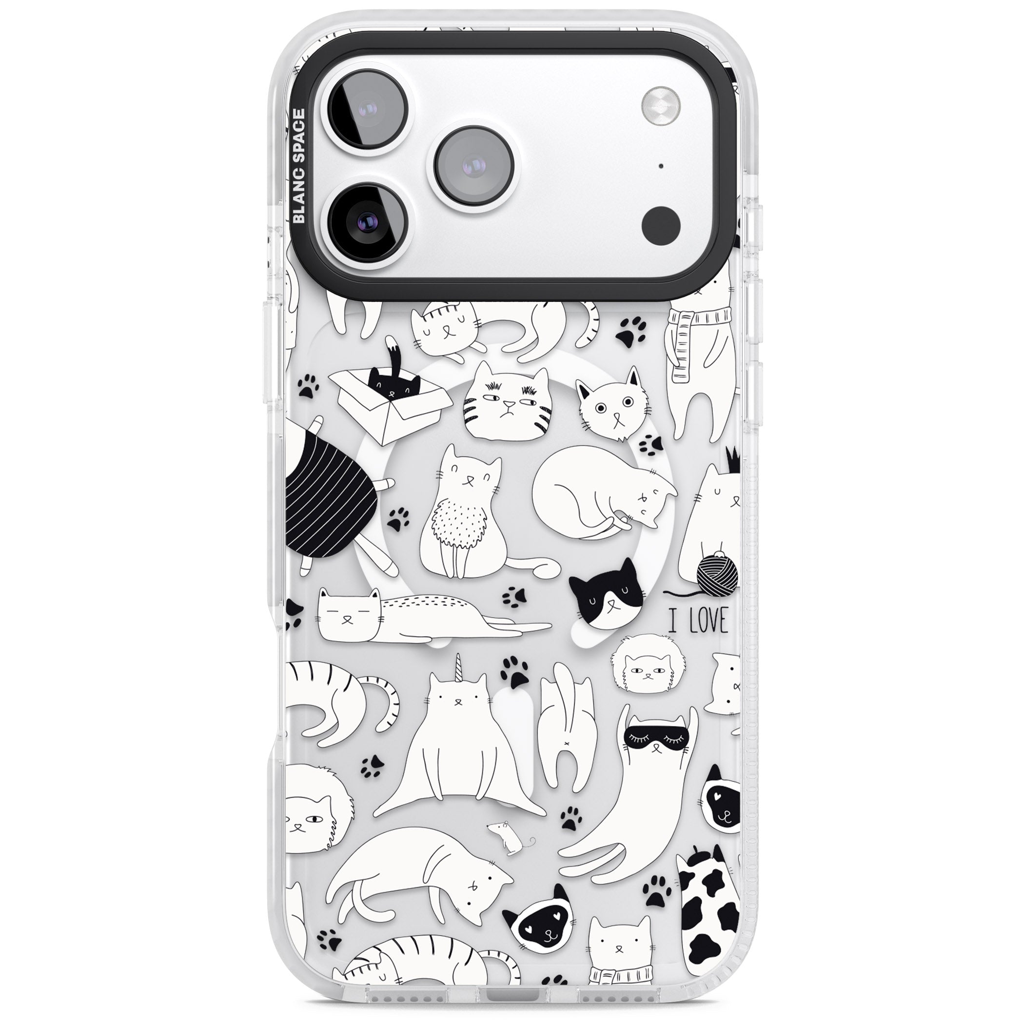 Cartoon Cat Collage Black & White iPhone 17 Pro Impact Pro Clear Phone Case