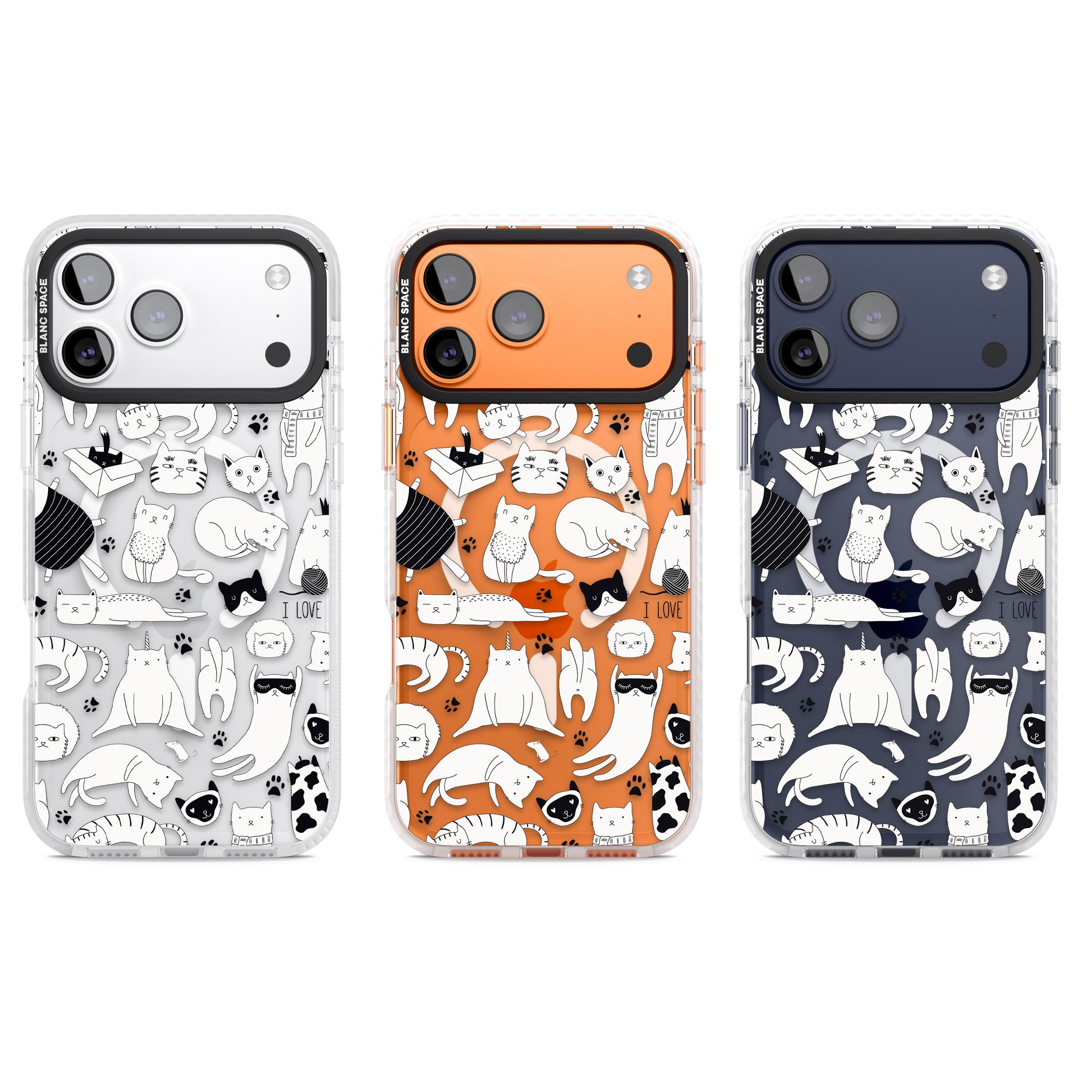 Cartoon Cat Collage Black & White iPhone 17 Pro Impact Pro Clear Phone Case APT Impact Protection