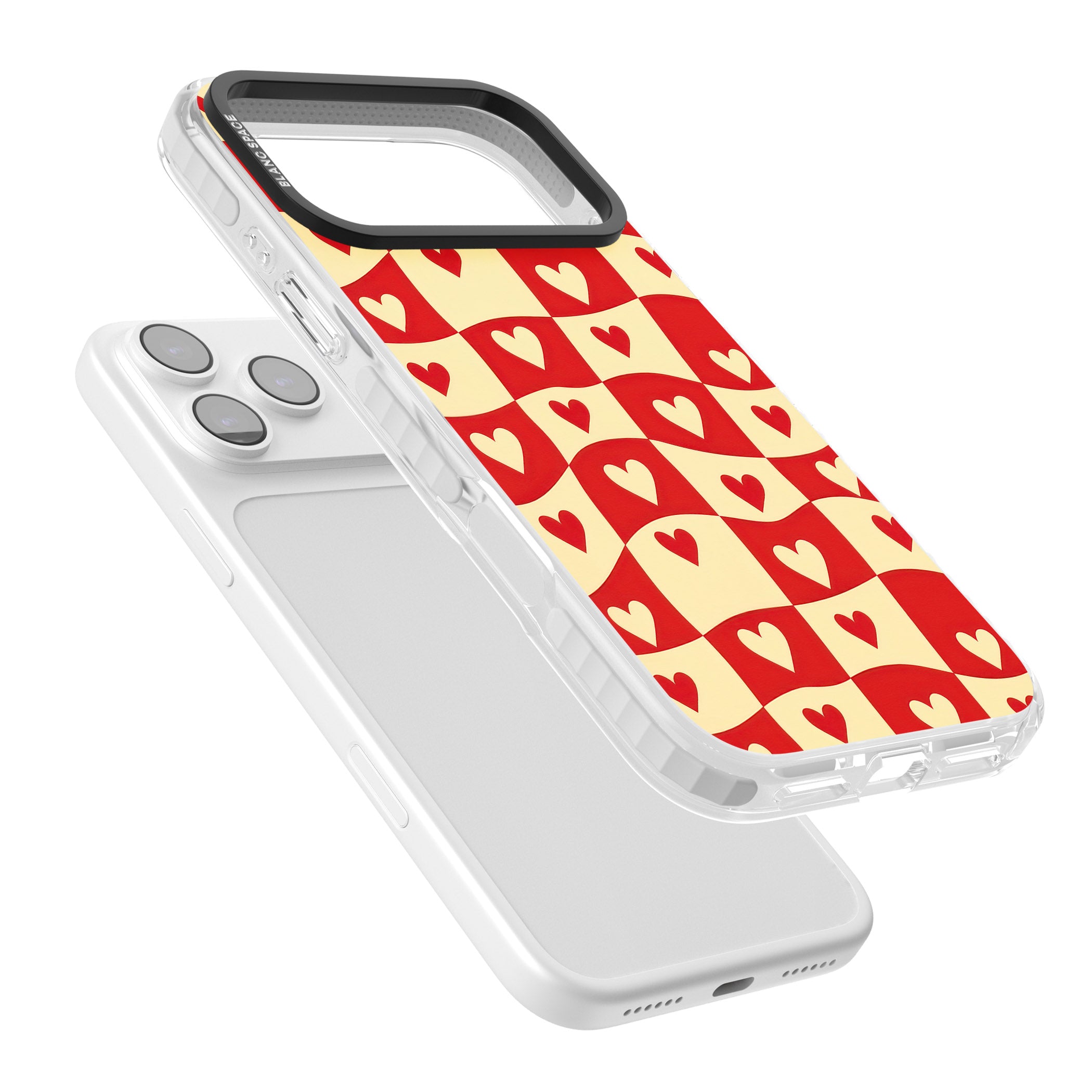 Red Wavy Checked & Hearts iPhone 17 Pro Impact Pro Clear Phone Case Colours