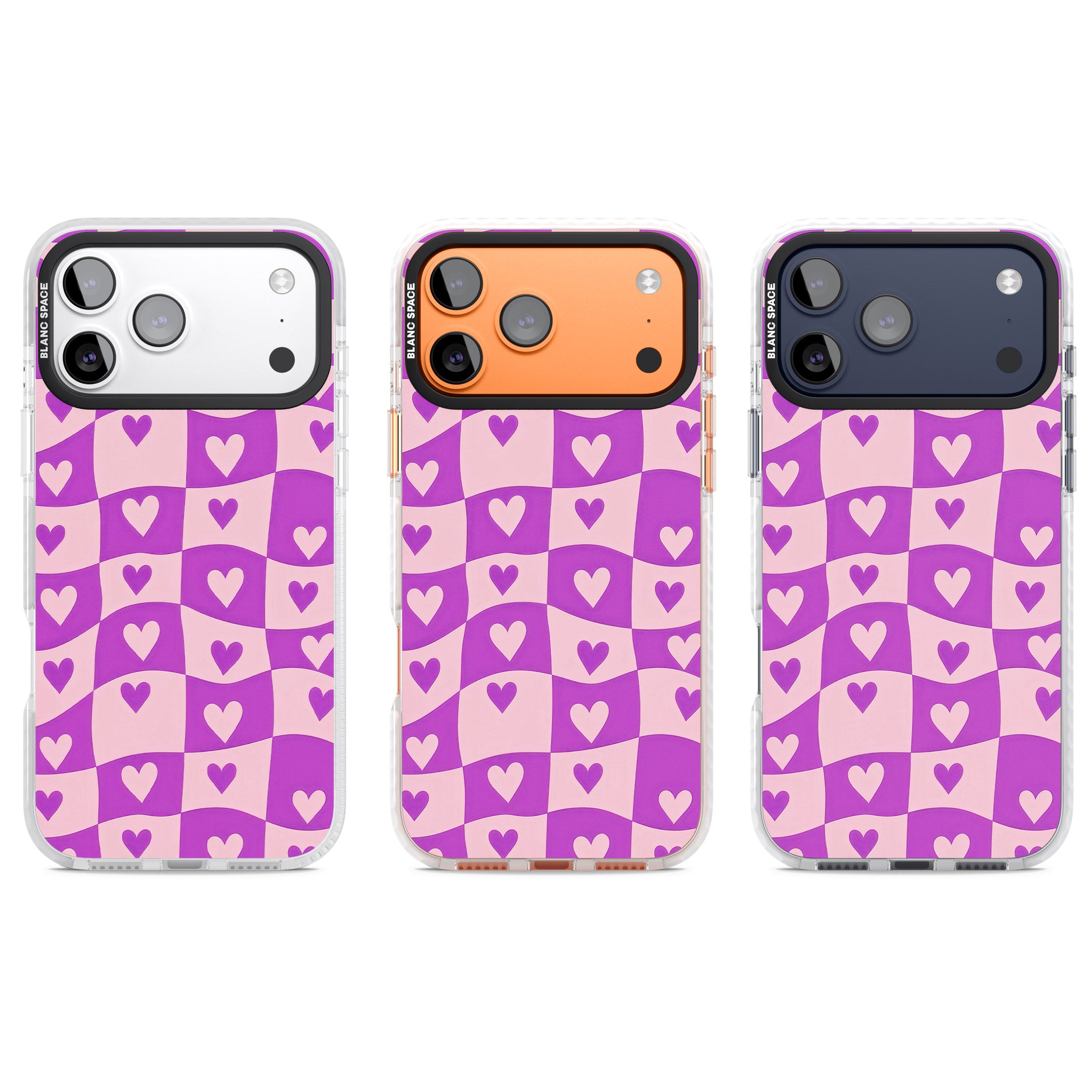 Purple Wavy Checked Hearts iPhone 17 Pro Impact Pro Clear Phone Case APT Impact Protection