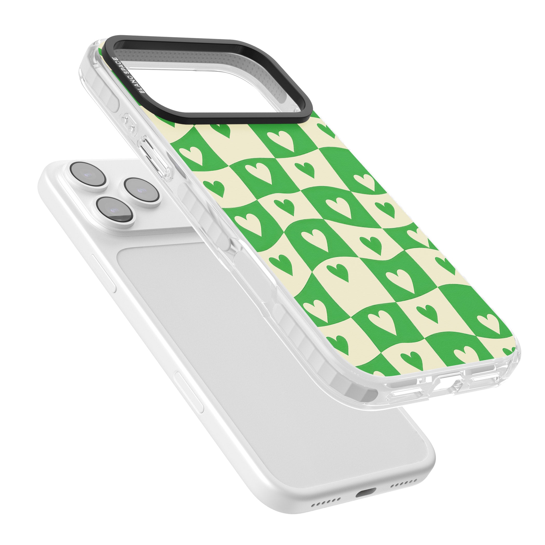 Green Wavy Checked Hearts iPhone 17 Pro Impact Pro Clear Phone Case Colours