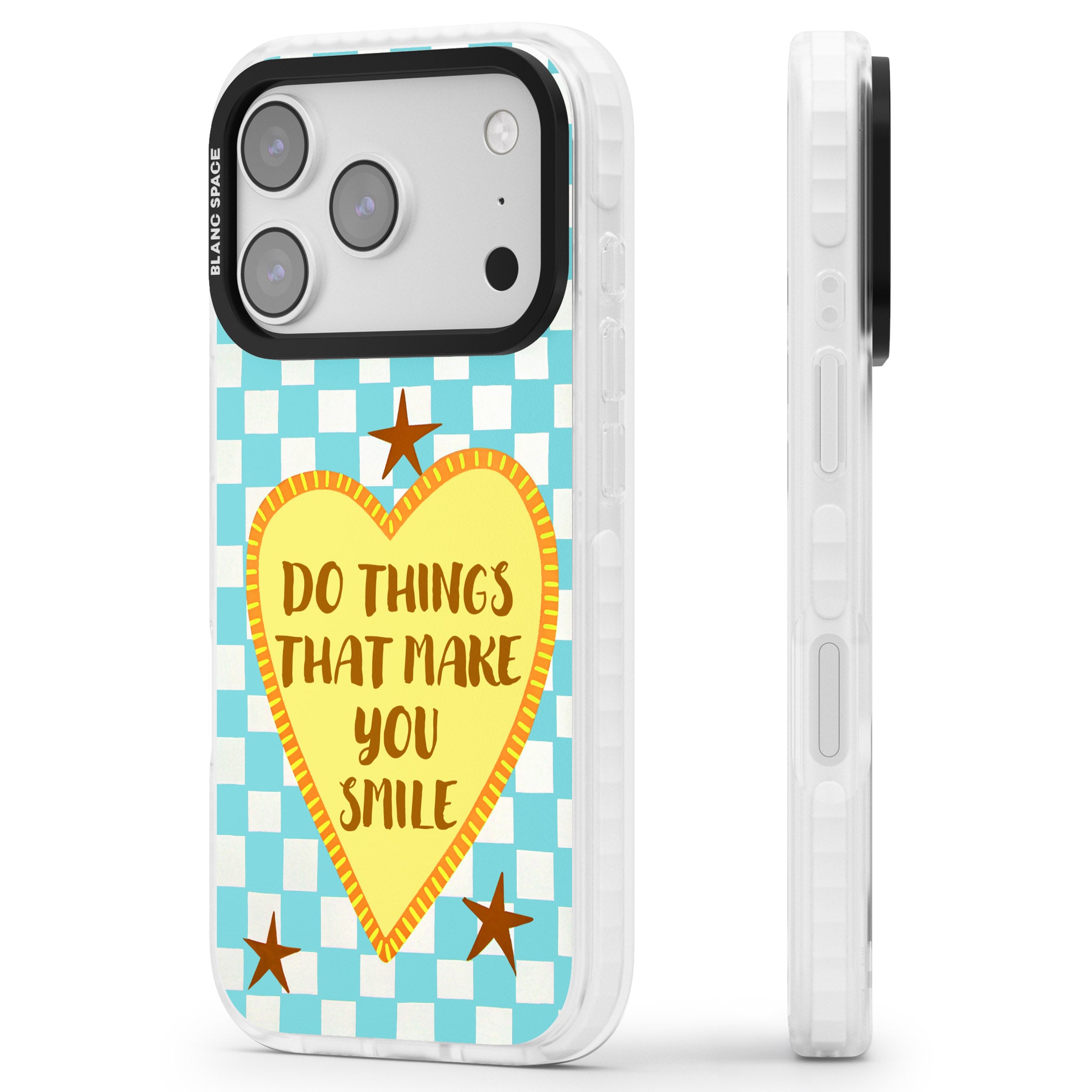 Do Things That Make You Smile iPhone 17 Pro Impact Pro Clear Phone Case Side Profile