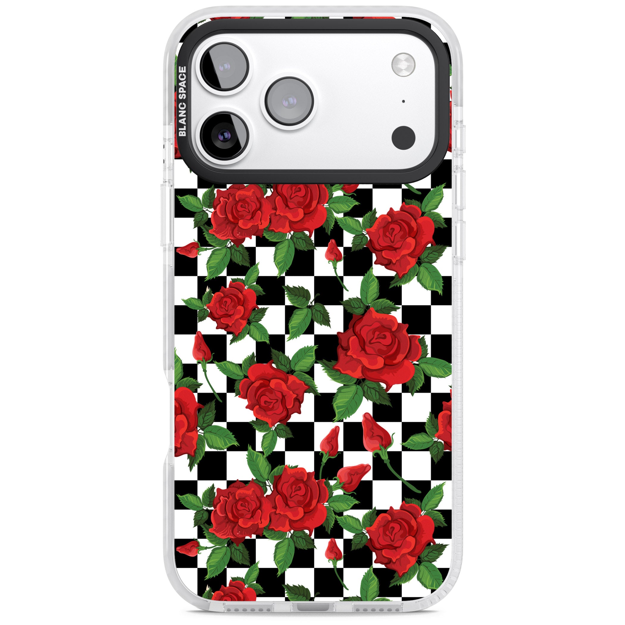 Checkered Roses iPhone 17 Pro Impact Pro Clear Phone Case