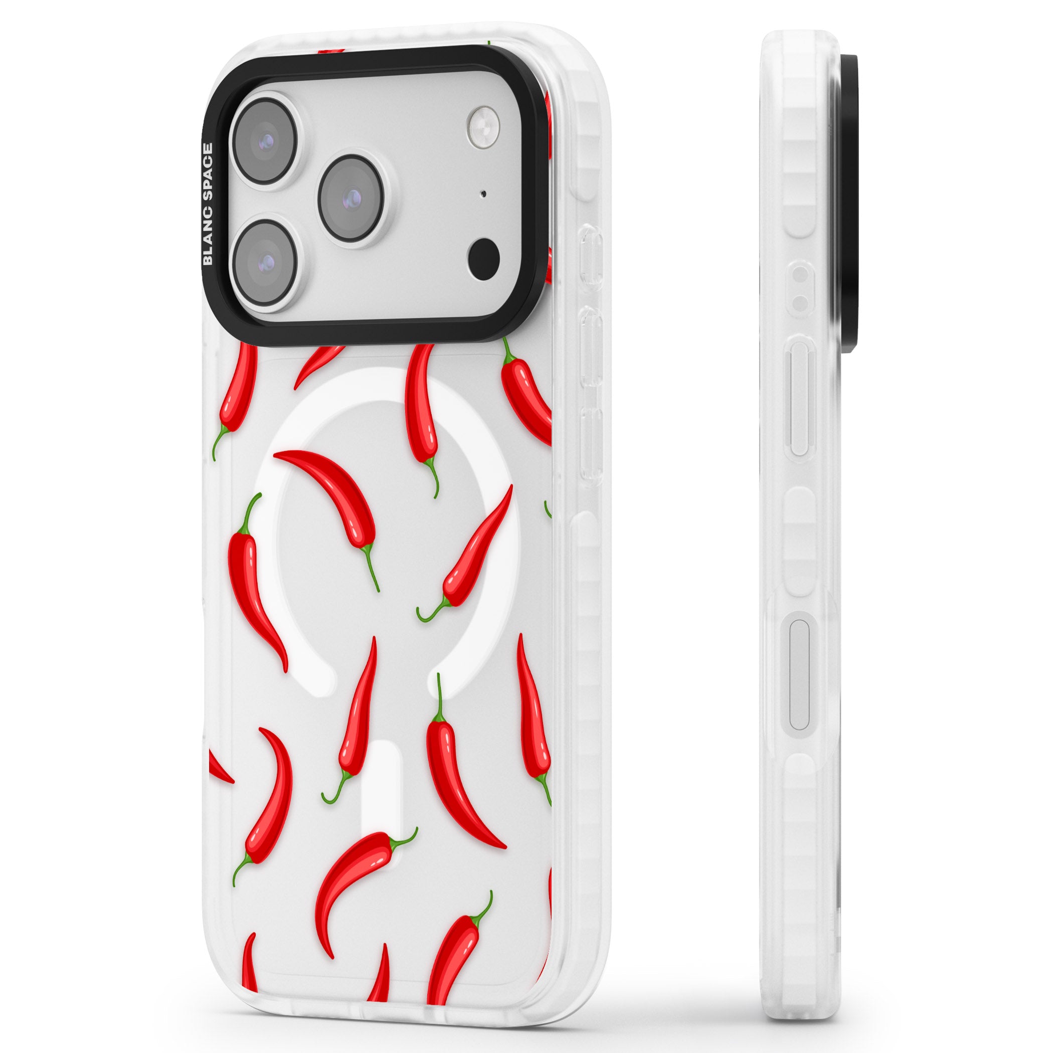 Chilli Pattern iPhone 17 Pro Impact Pro Clear Phone Case Side Profile