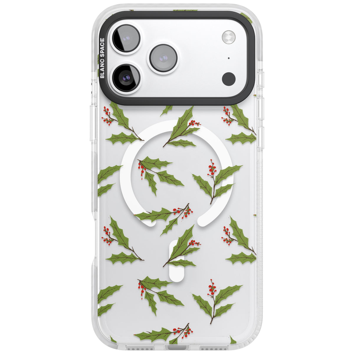 Christmas Holly Pattern iPhone 17 Pro Max Impact Pro Clear Phone Case front