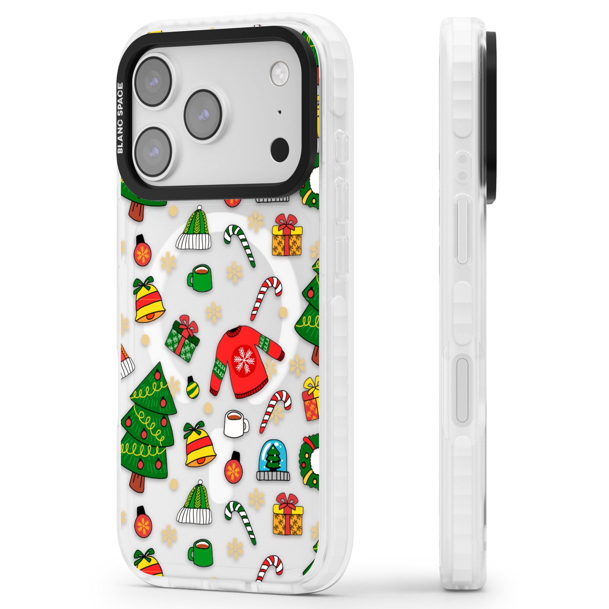 Christmas Mixture Pattern iPhone 17 Pro Impact Pro Clear Phone Case Side Profile