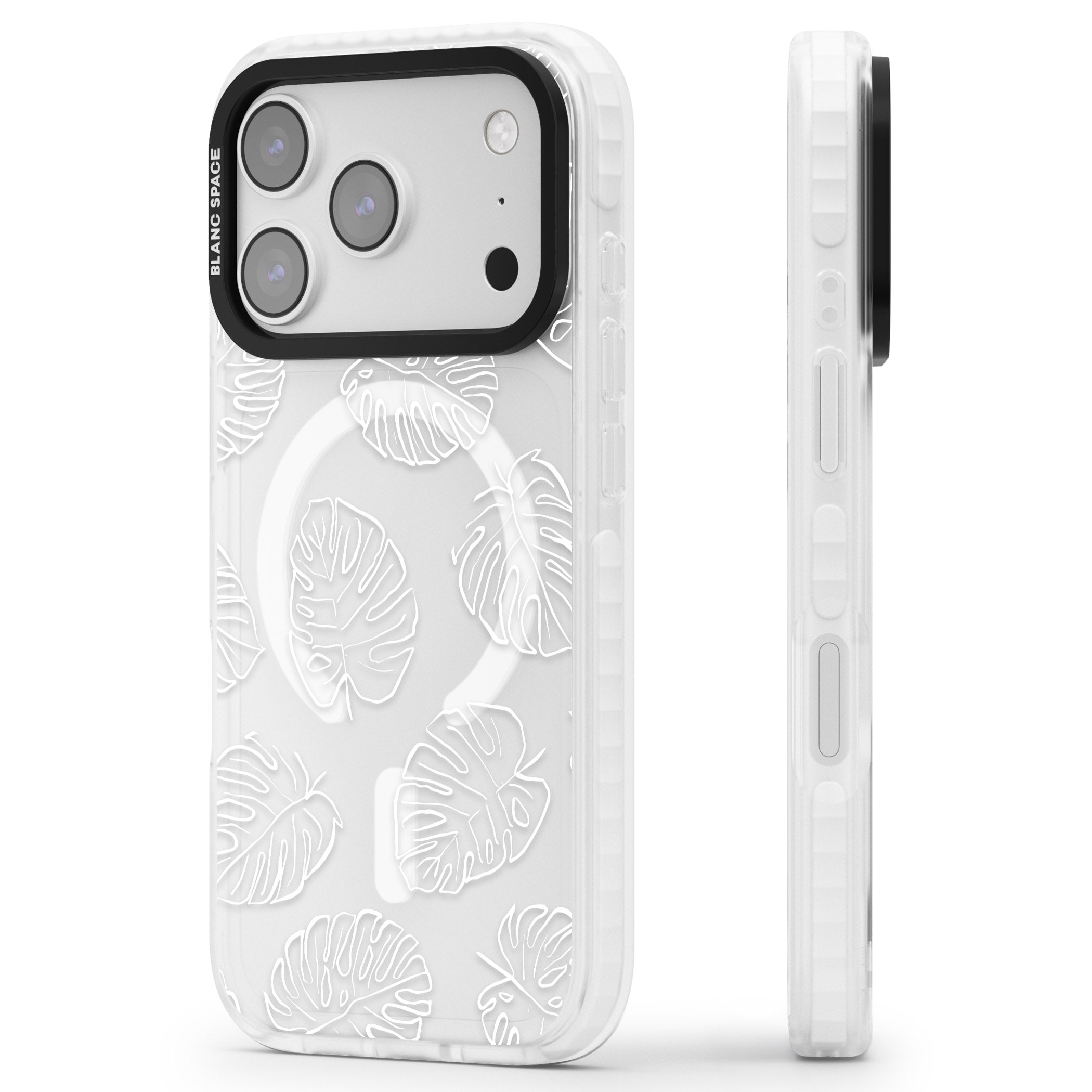 Monstera Outline iPhone 17 Pro Impact Pro Clear Phone Case Side Profile