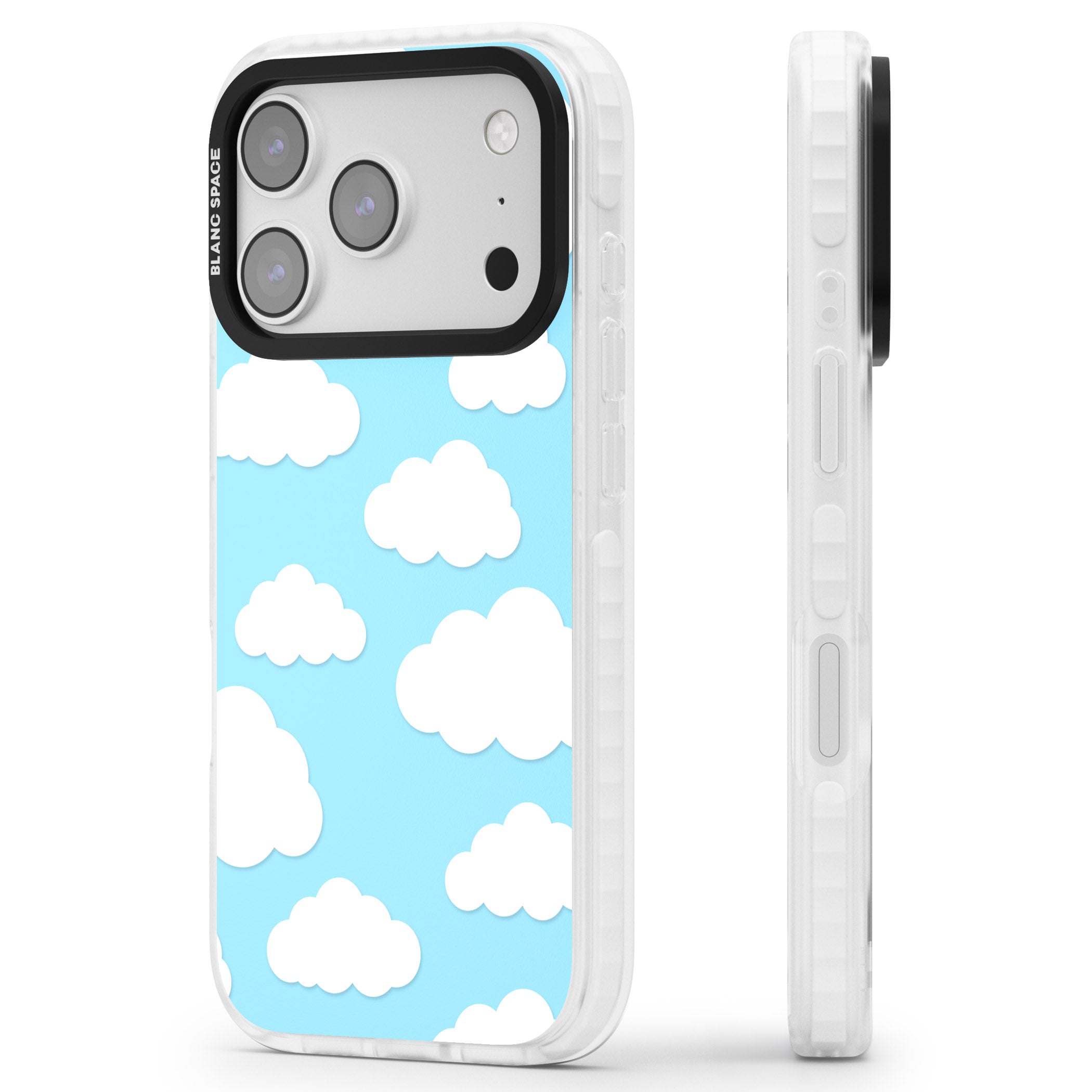 Blue Sky & Clouds Pattern iPhone 17 Pro Impact Pro Clear Phone Case Side Profile