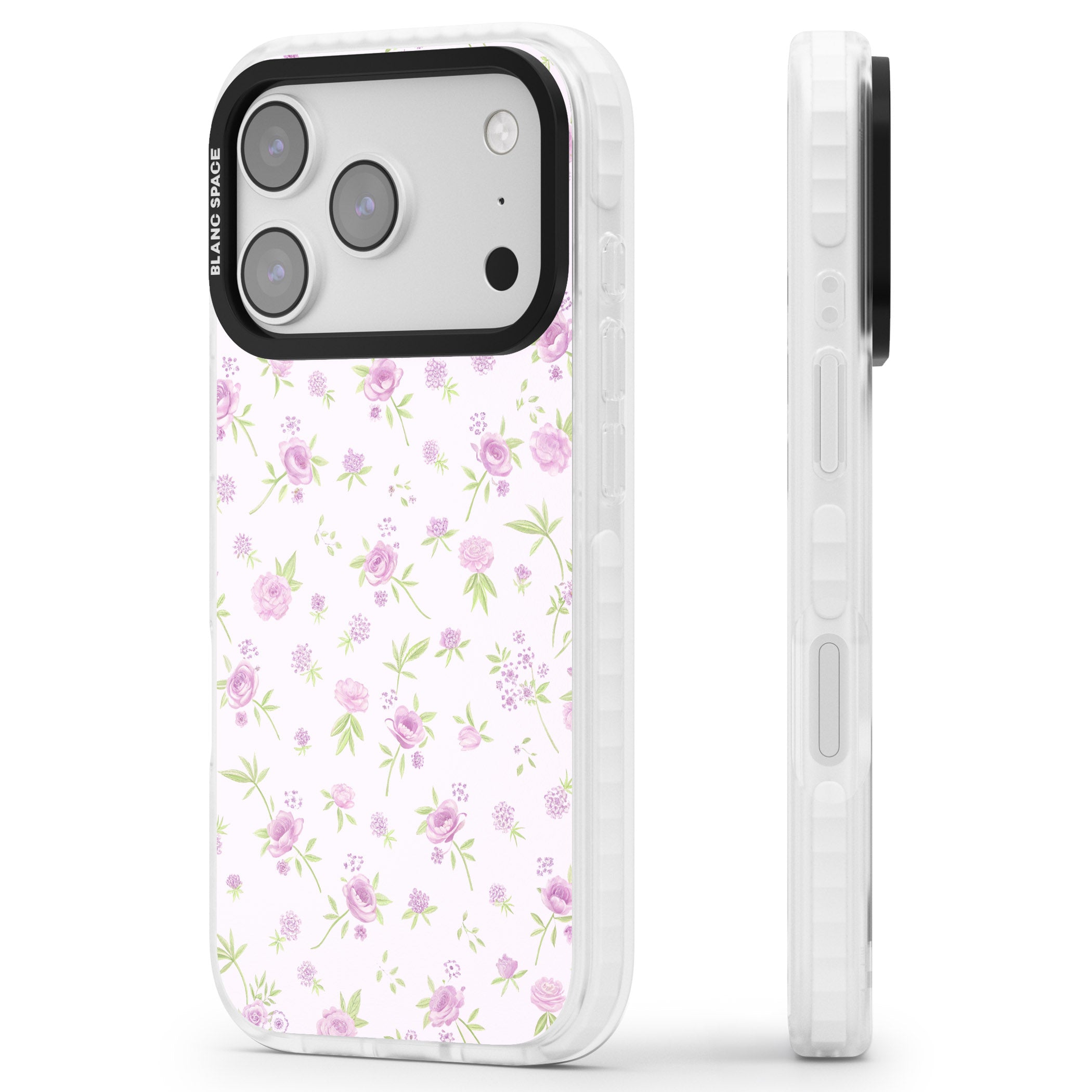 Pink Peonies iPhone 17 Pro Impact Pro Clear Phone Case Side Profile