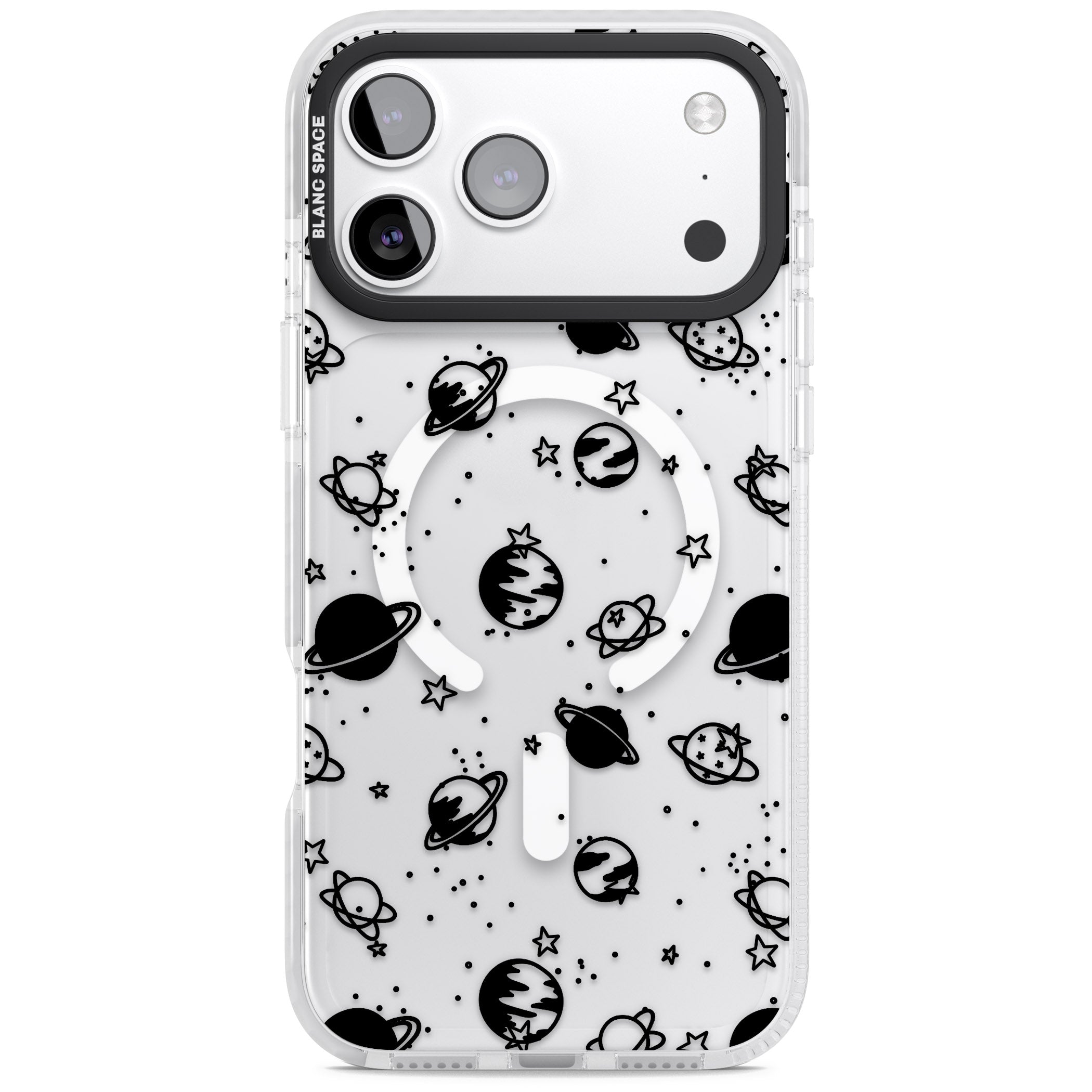 Black Planets iPhone 17 Pro Impact Pro Clear Phone Case