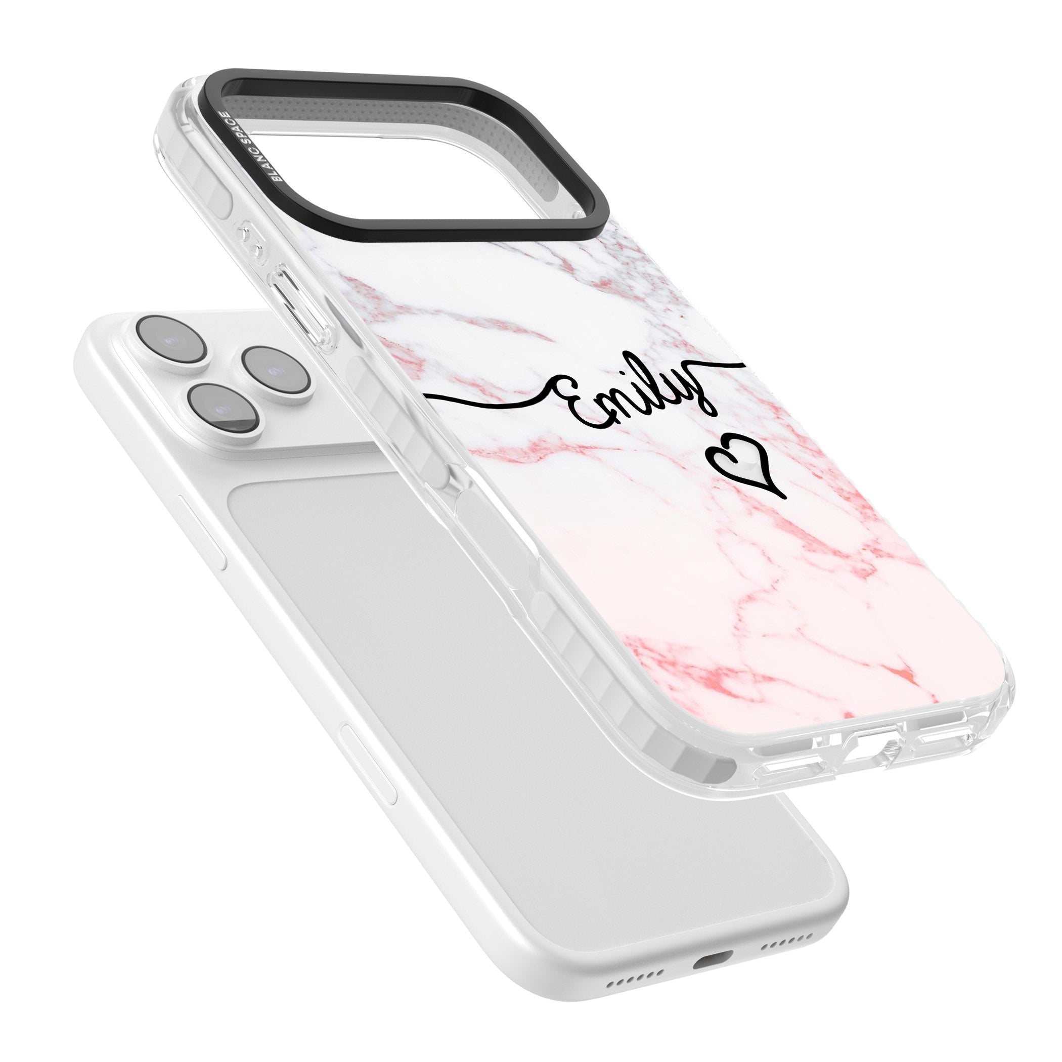 Personalised Pink Fade Marble Heart iPhone 17 Pro Impact Pro Clear Phone Case Colours