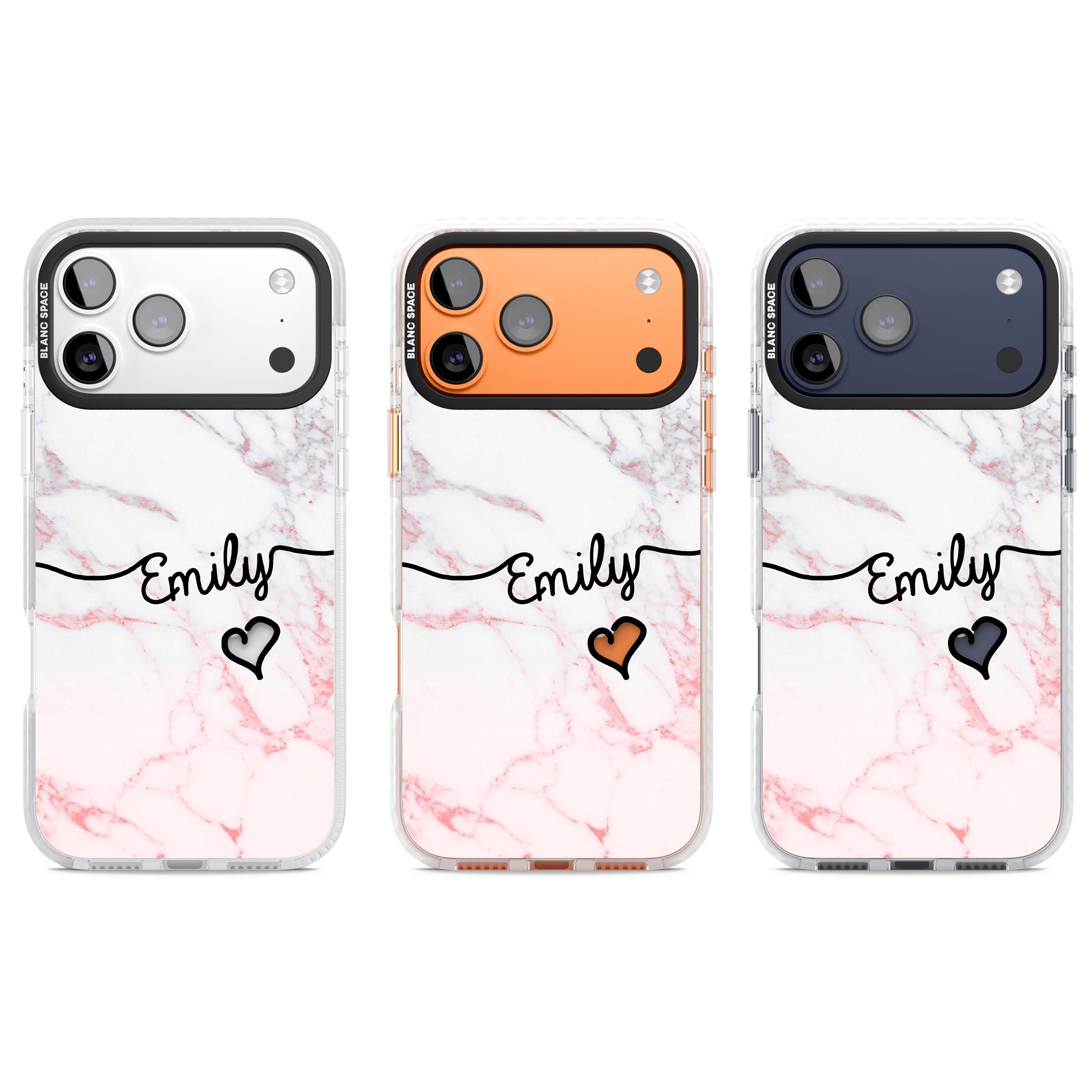 Personalised Pink Fade Marble Heart iPhone 17 Pro Impact Pro Clear Phone Case APT Impact Protection
