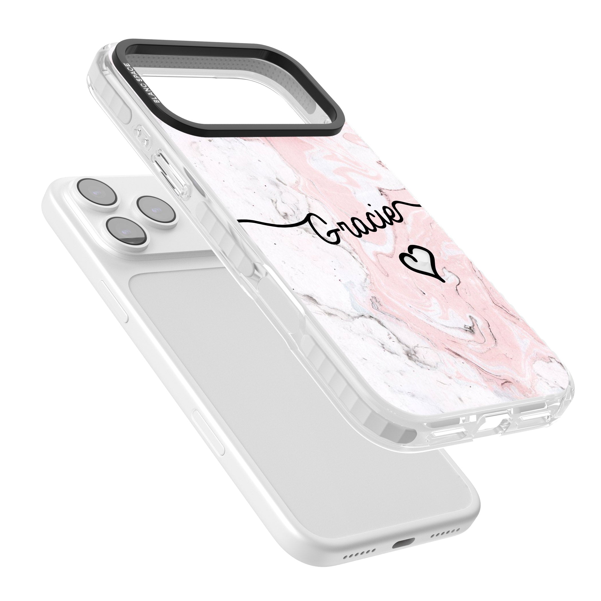 Personalised Pink Marble iPhone 17 Pro Impact Pro Clear Phone Case Colours