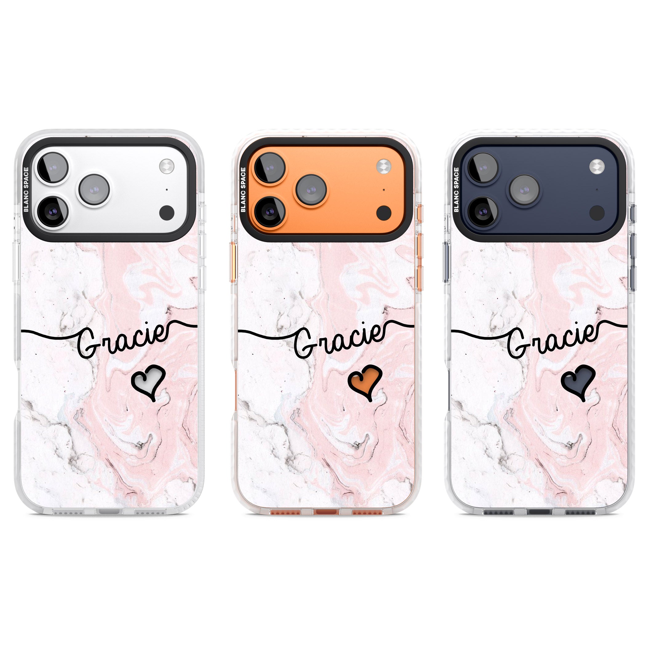 Personalised Pink Marble iPhone 17 Pro Impact Pro Clear Phone Case APT Impact Protection