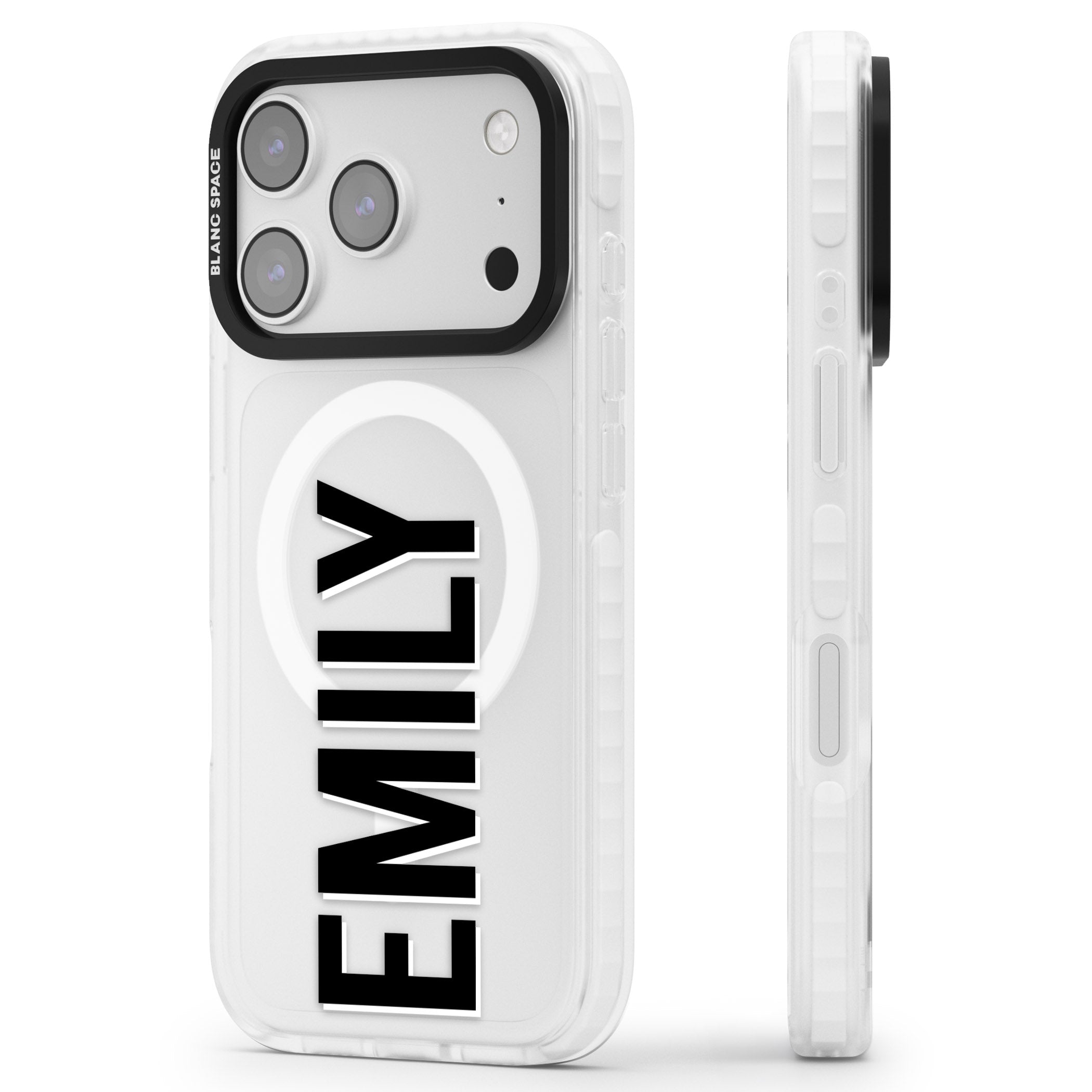 Personalised Vertical Name iPhone 17 Pro Impact Pro Clear Phone Case Side Profile