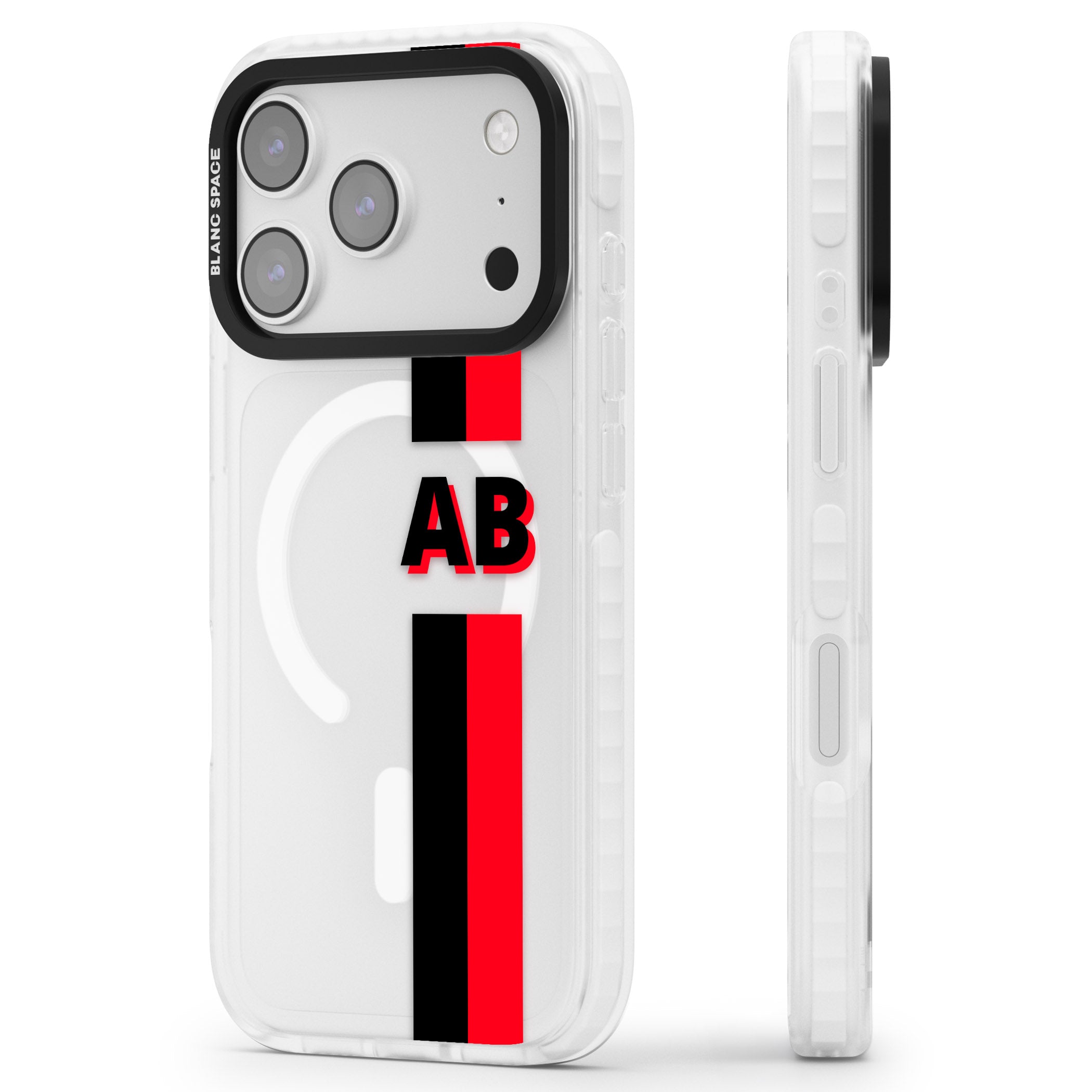 Personalised Bold Stripe iPhone 17 Pro Impact Pro Clear Phone Case Side Profile