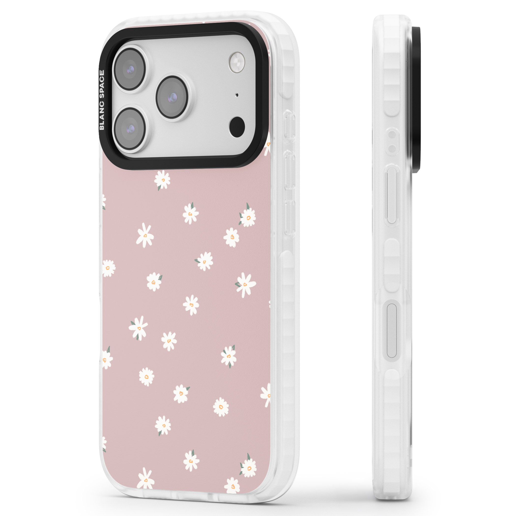 Dusty Pink Daisy iPhone 17 Pro Impact Pro Clear Phone Case Side Profile