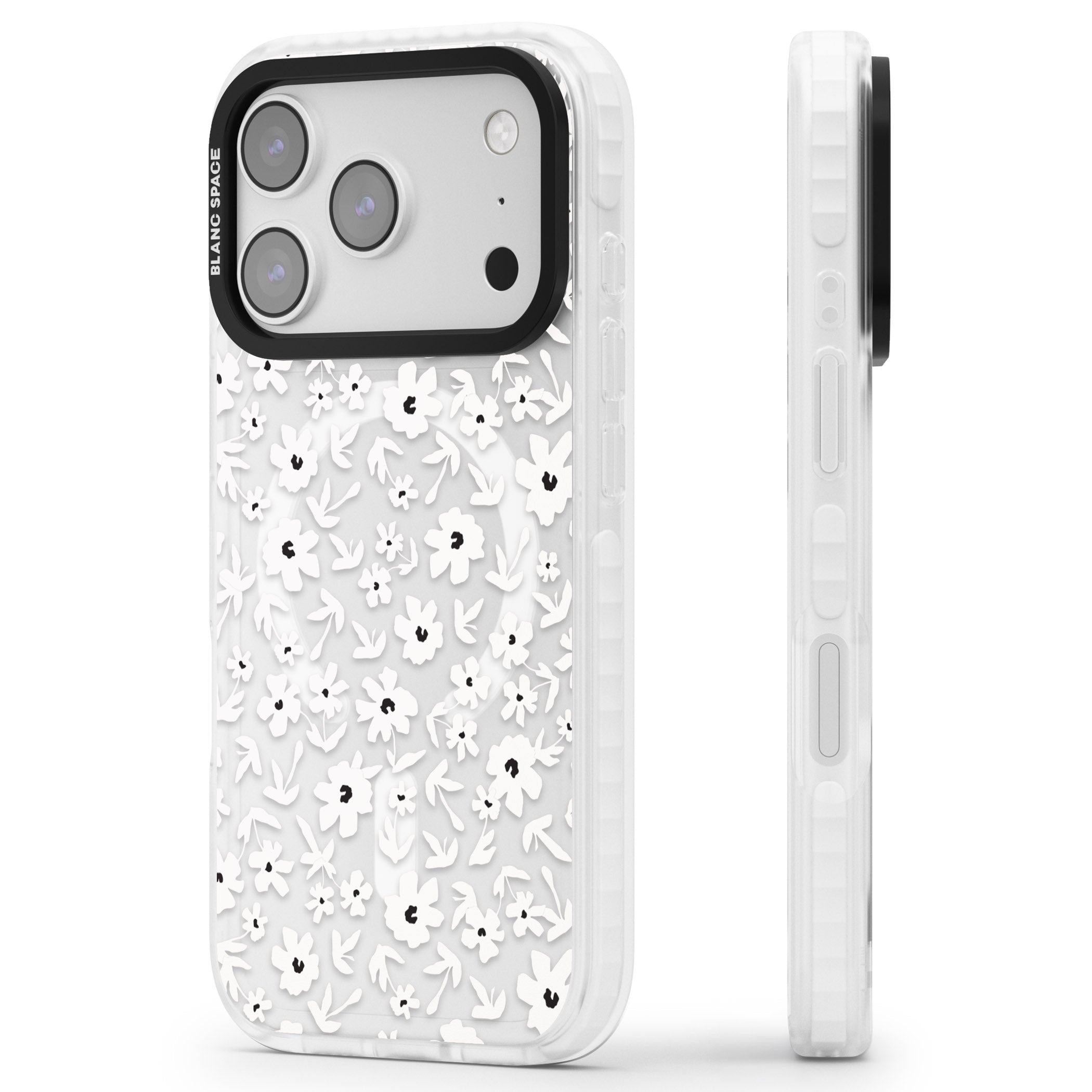 Monochrome Floral iPhone 17 Pro Impact Pro Clear Phone Case Side Profile