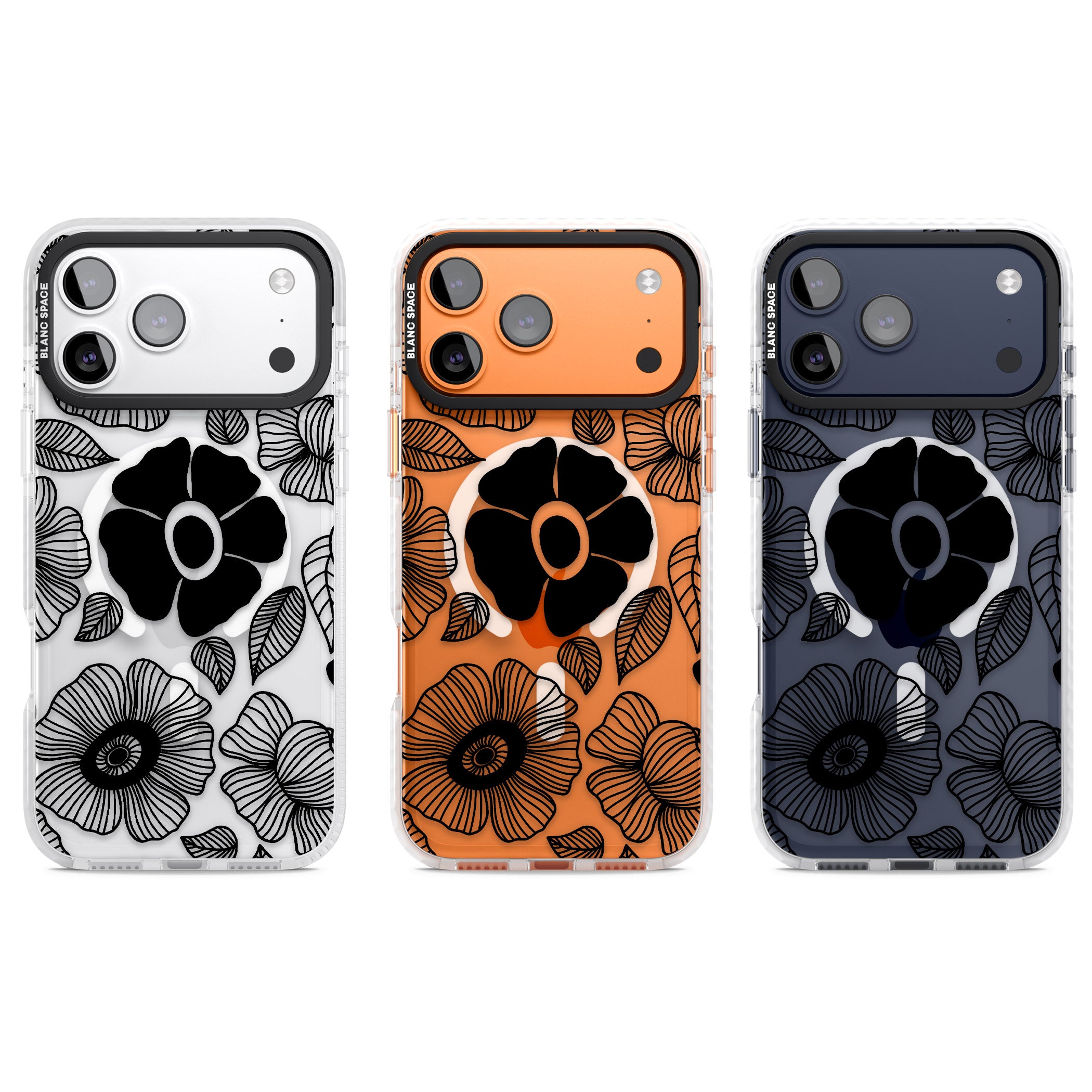 Black Flowers iPhone 17 Pro Impact Pro Clear Phone Case APT Impact Protection
