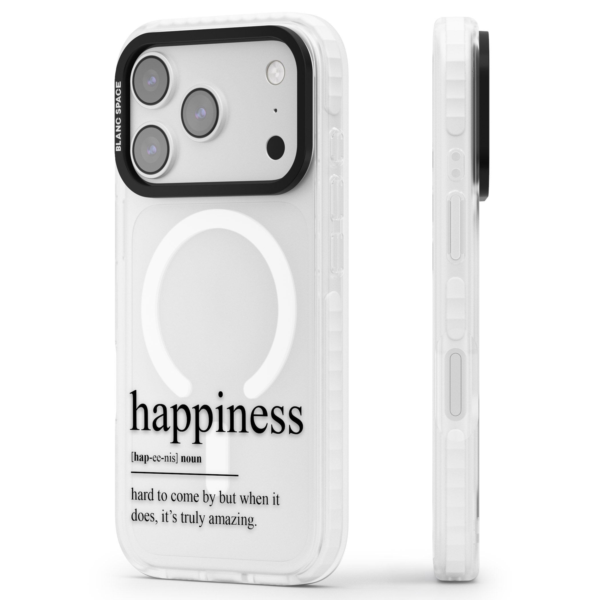 Happiness iPhone 17 Pro Impact Pro Clear Phone Case Side Profile