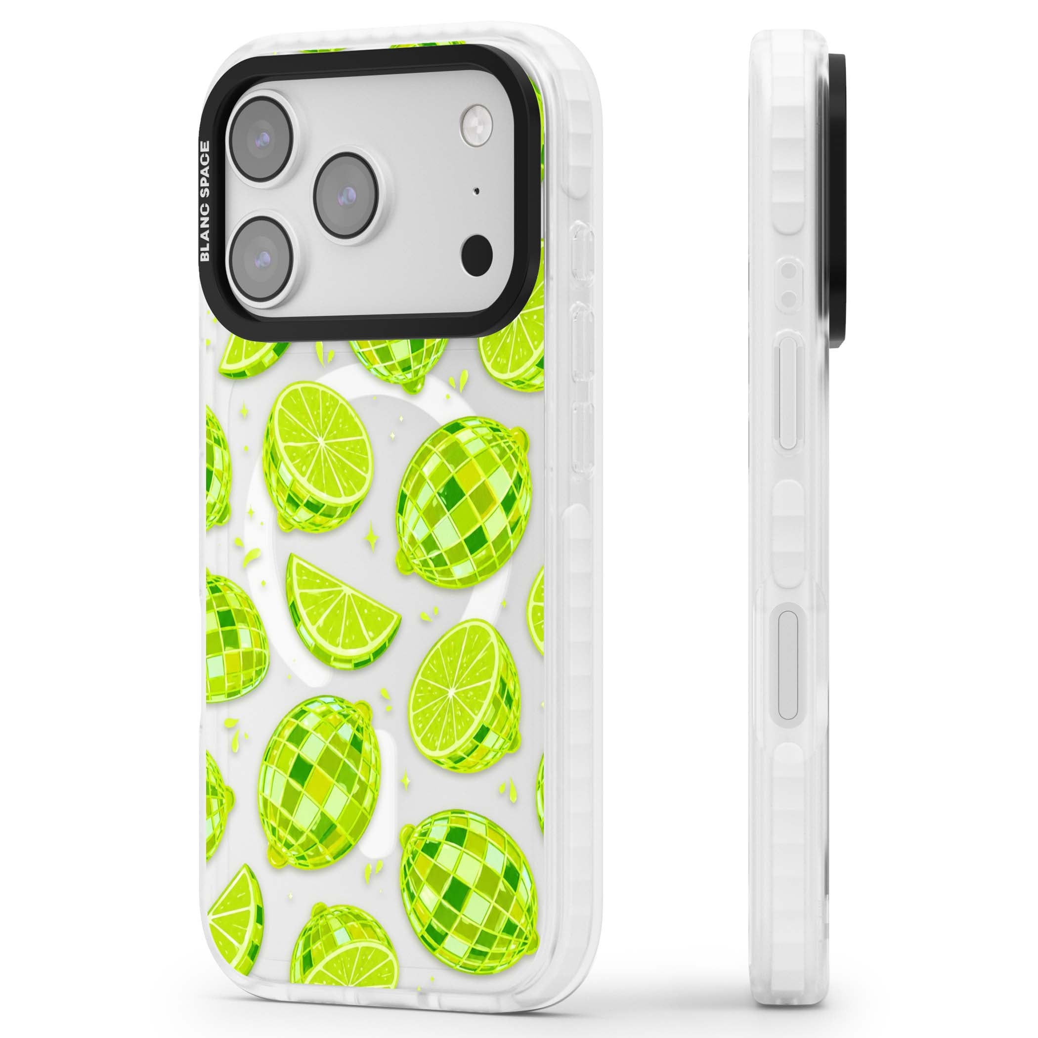 Disco Limes fruit aesthetic iPhone case featuring green disco balls, lime slices and citrus sparkles | Impact Magsafe case for iPhone 17 Pro, iPhone 17 Pro Max