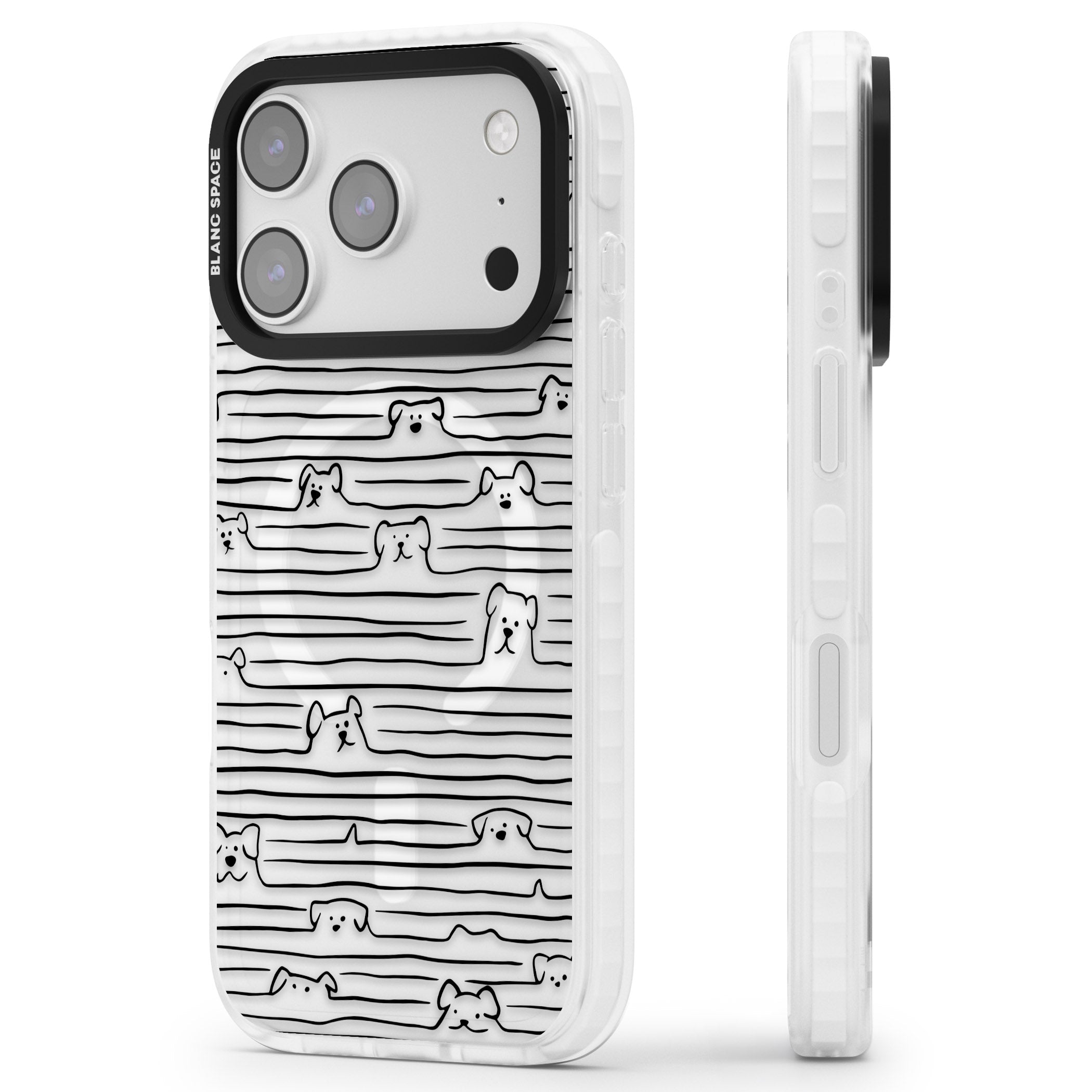 Dog Line Art Black iPhone 17 Pro Impact Pro Clear Phone Case Side Profile