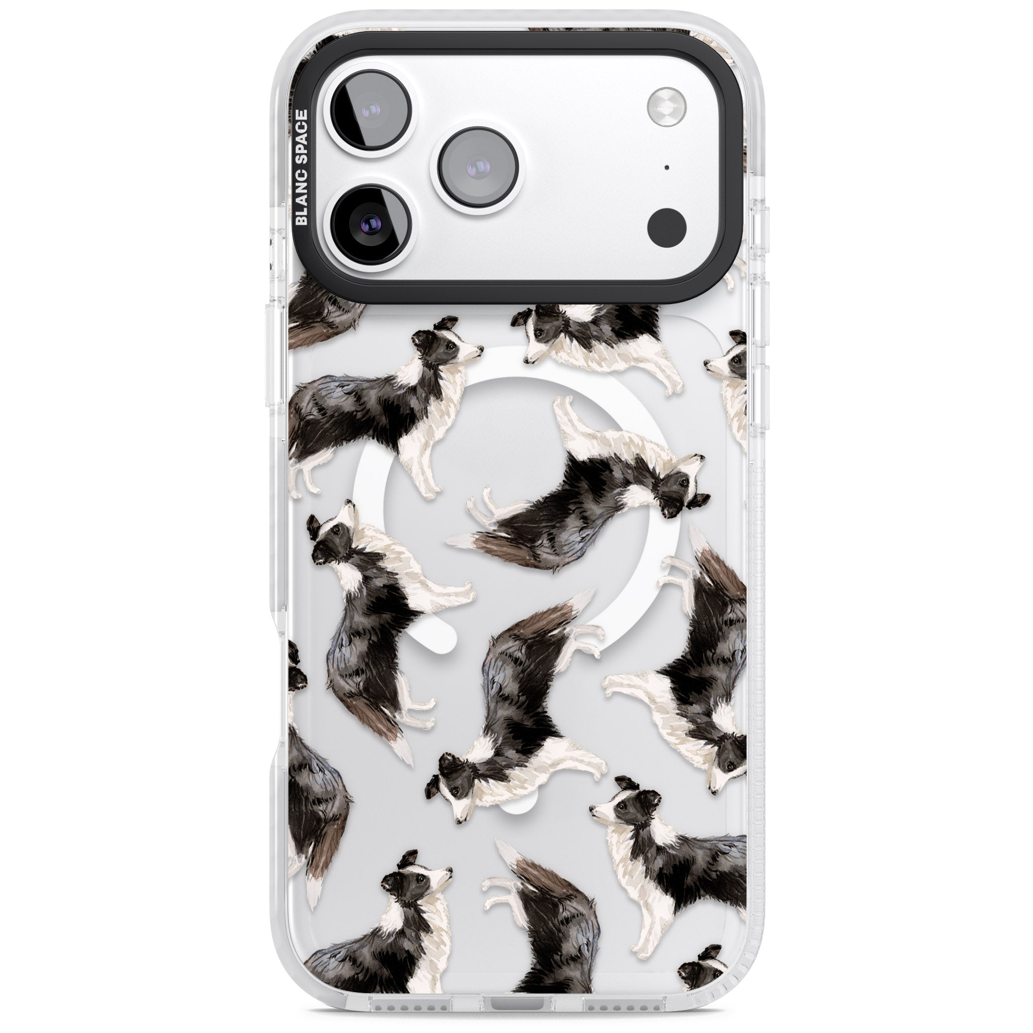Border Collie Pattern Watercolour iPhone 17 Pro Impact Pro Clear Phone Case