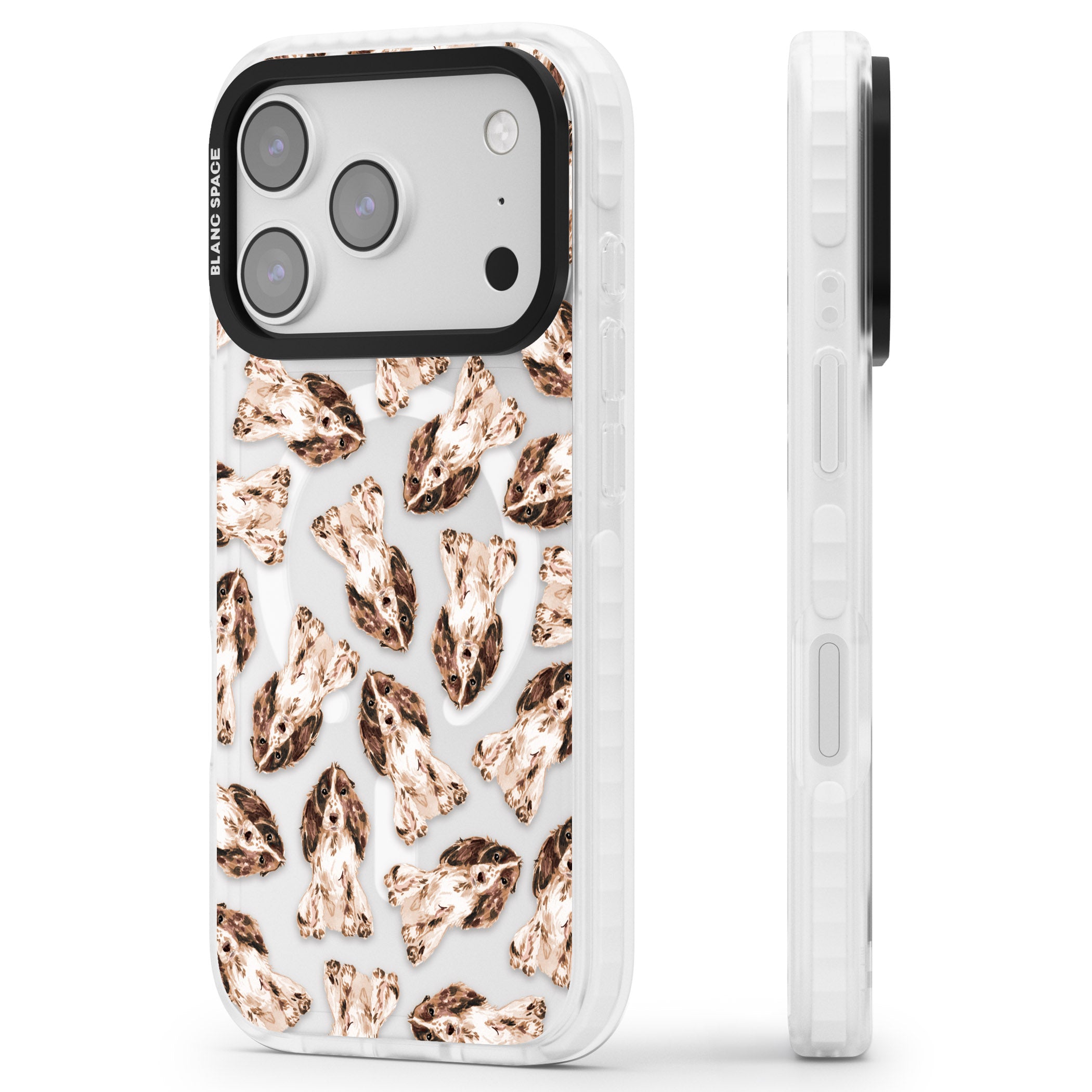 Cocker Spaniel (Brown) Watercolour Dog Pattern iPhone 17 Pro Impact Pro Clear Phone Case Side Profile