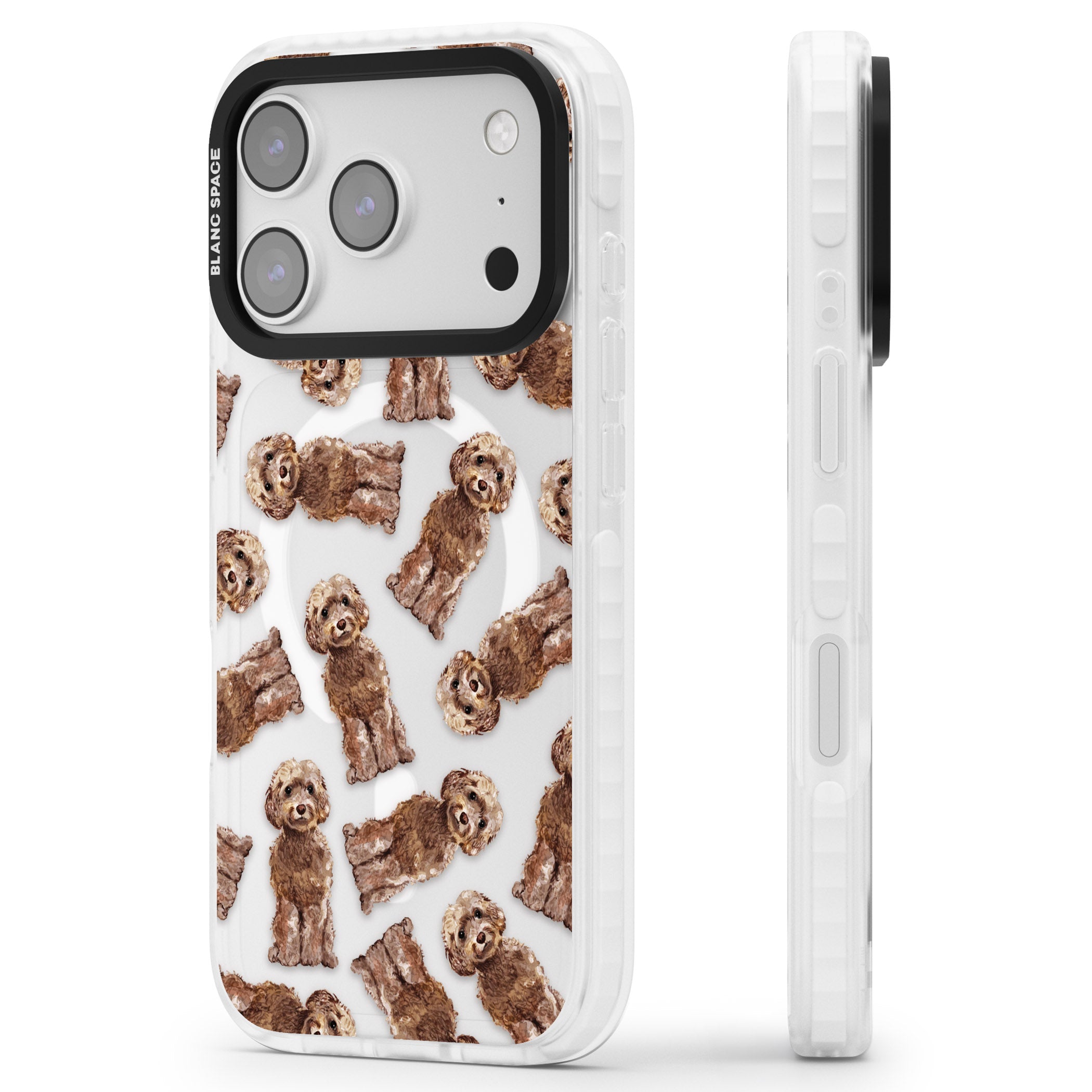 Brown Dog Pattern iPhone 17 Pro Impact Pro Clear Phone Case Side Profile