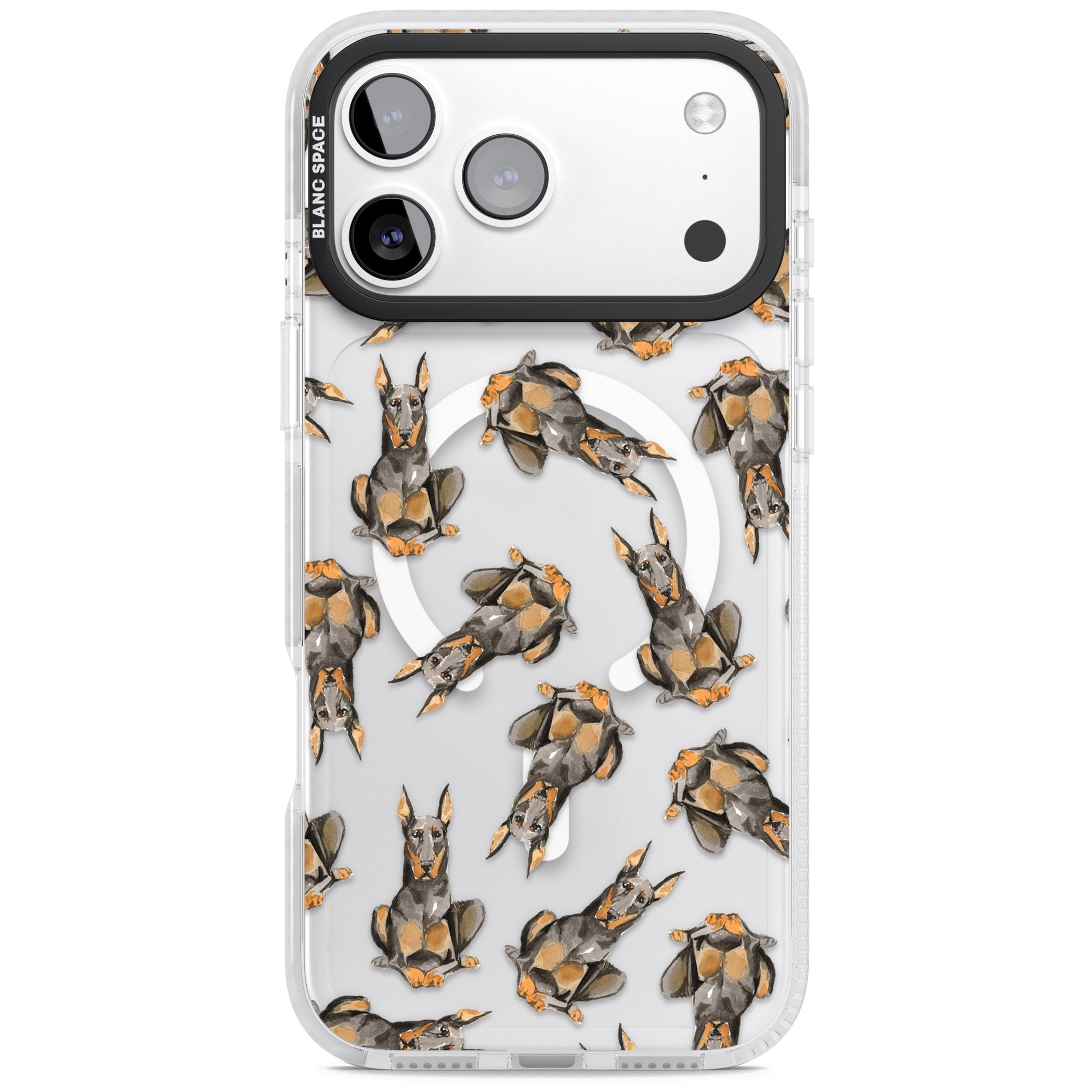 Doberman Watercolor Dog iPhone 17 Pro Impact Pro Clear Phone Case