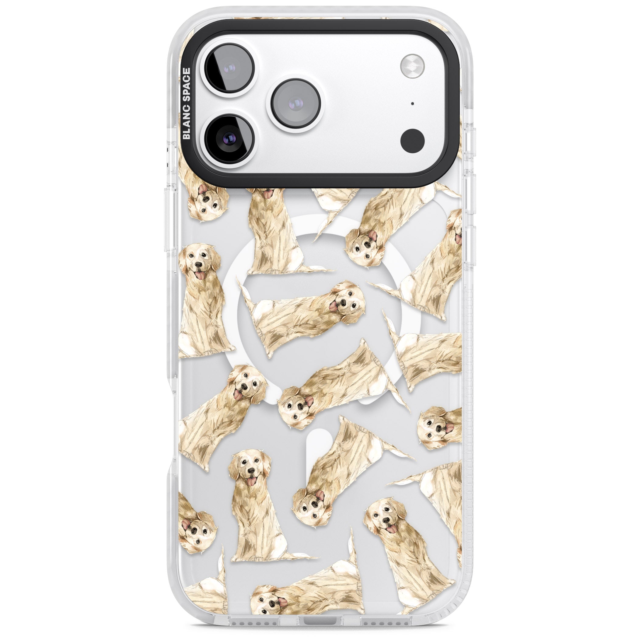 Golden Retriever Watercolor Pattern iPhone 17 Pro Impact Pro Clear Phone Case