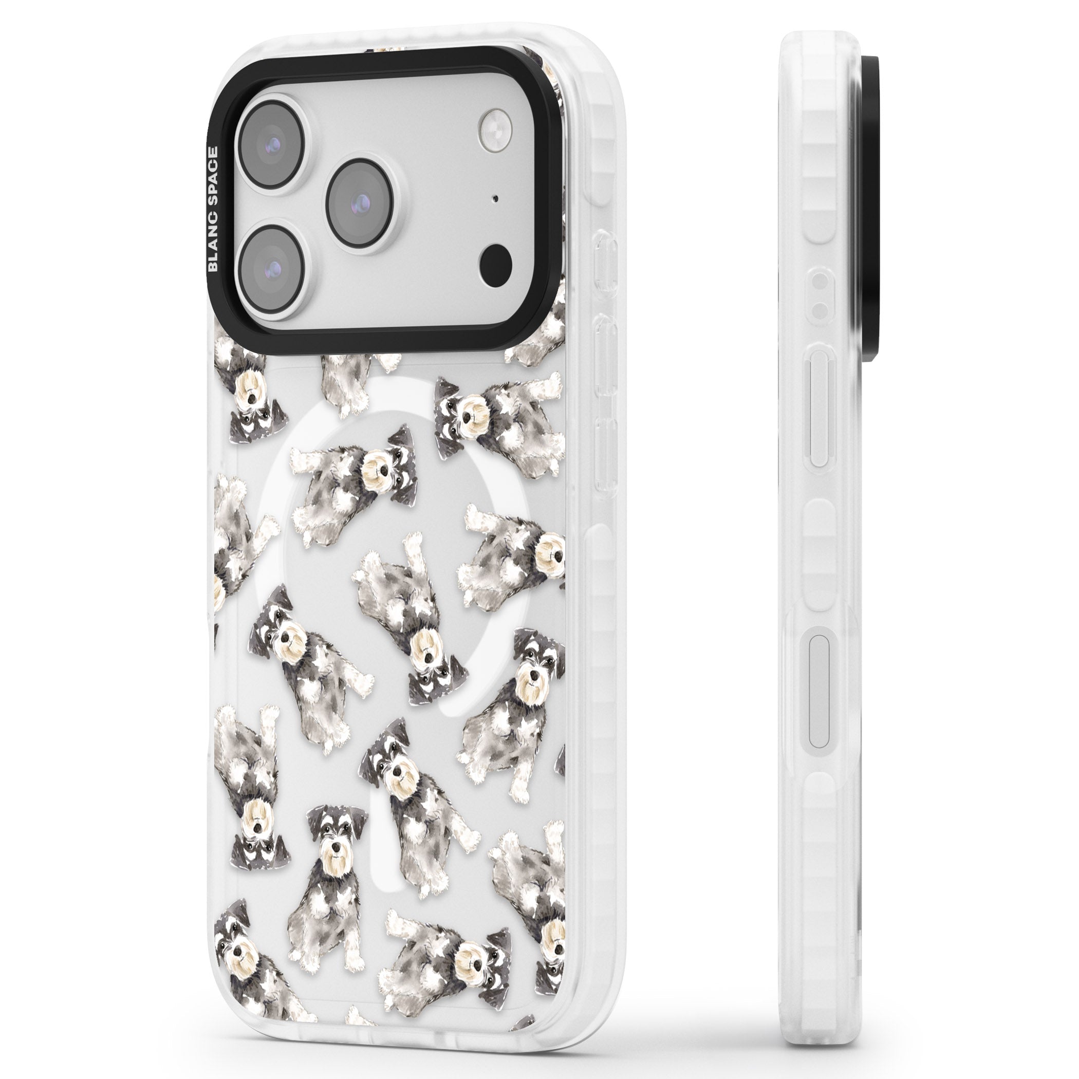 Miniature Schnauzer Watercolor iPhone 17 Pro Impact Pro Clear Phone Case Side Profile