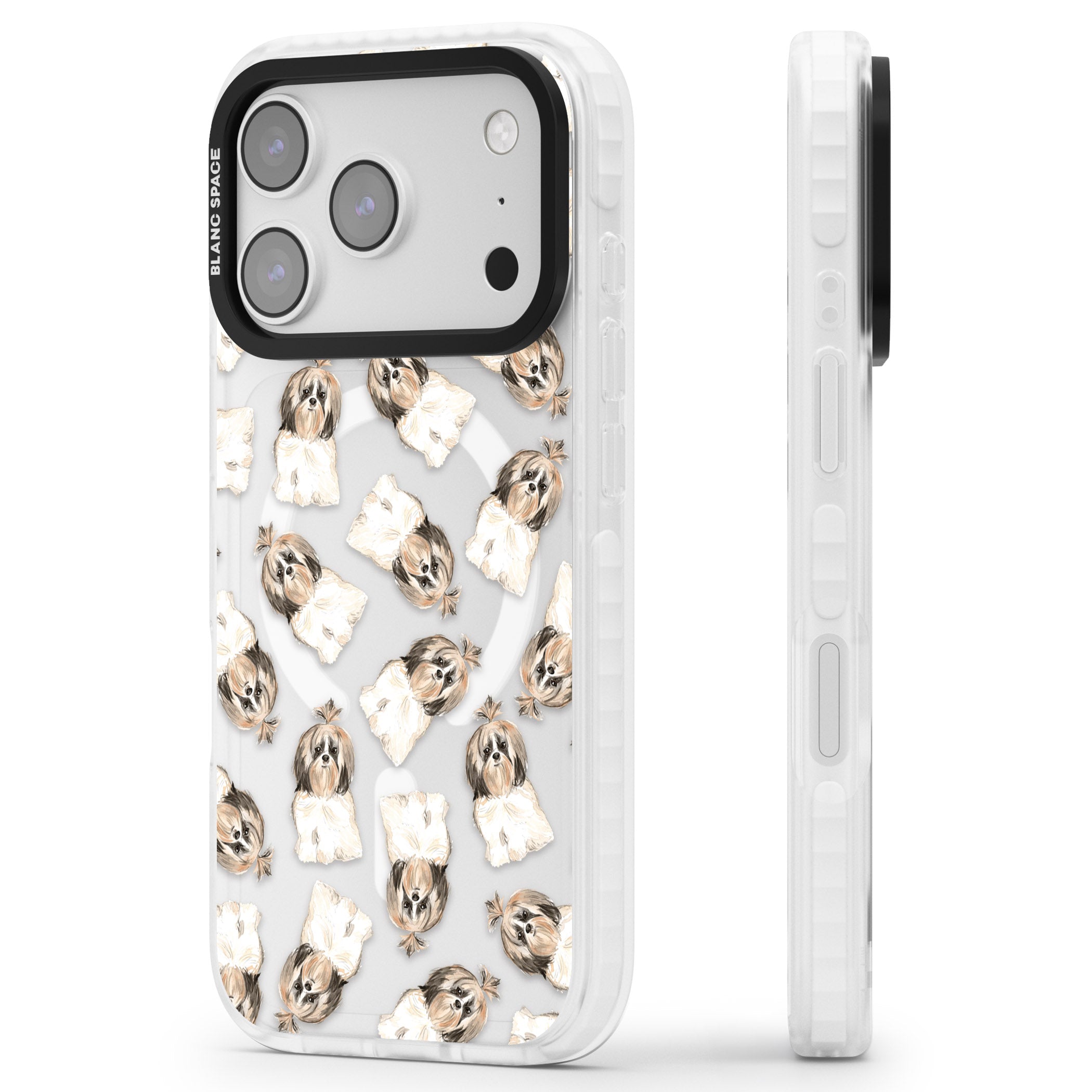 Shih Tzu Pattern Long Hair iPhone 17 Pro Impact Pro Clear Phone Case Side Profile