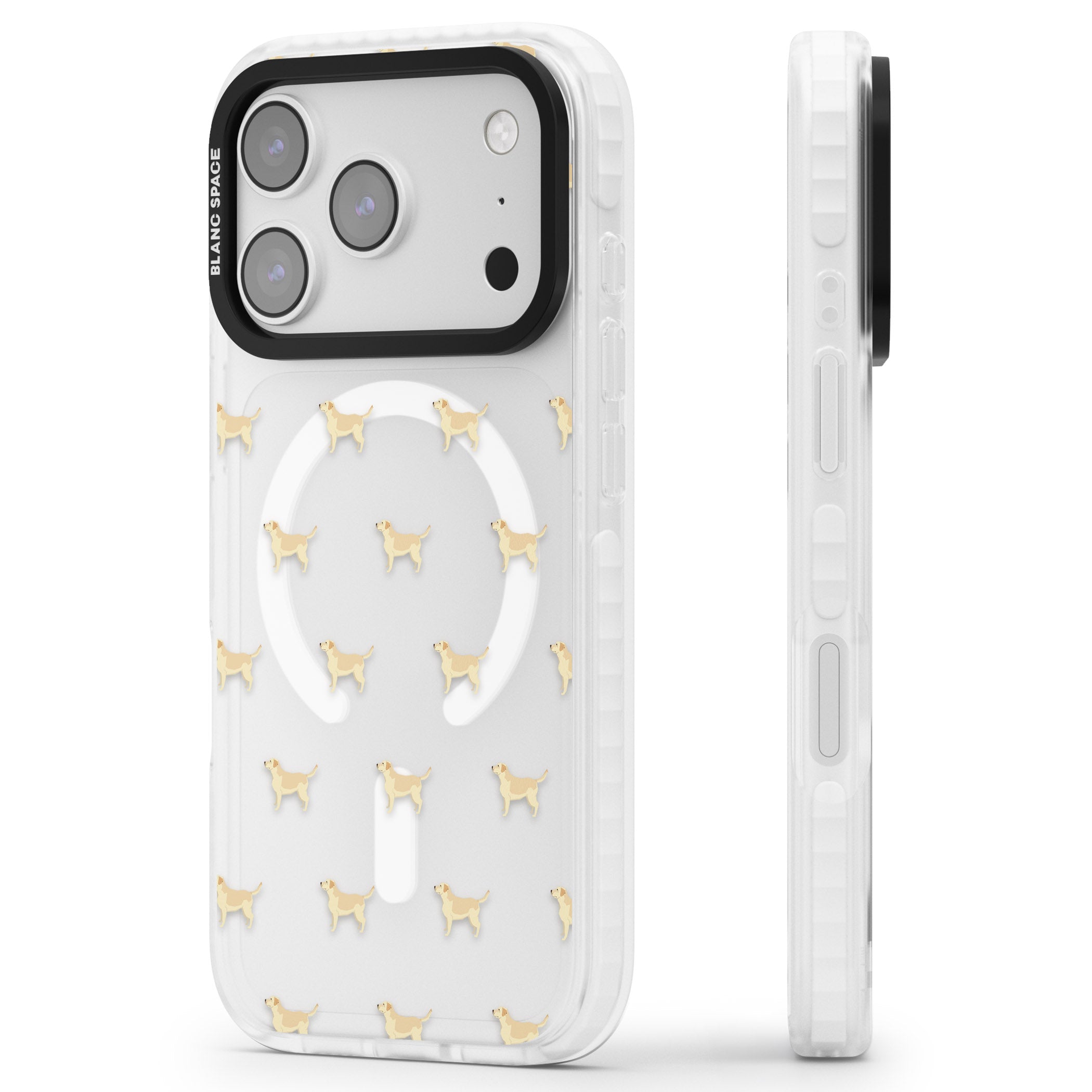 Tan Labrador Dog Pattern iPhone 17 Pro Impact Pro Clear Phone Case Side Profile